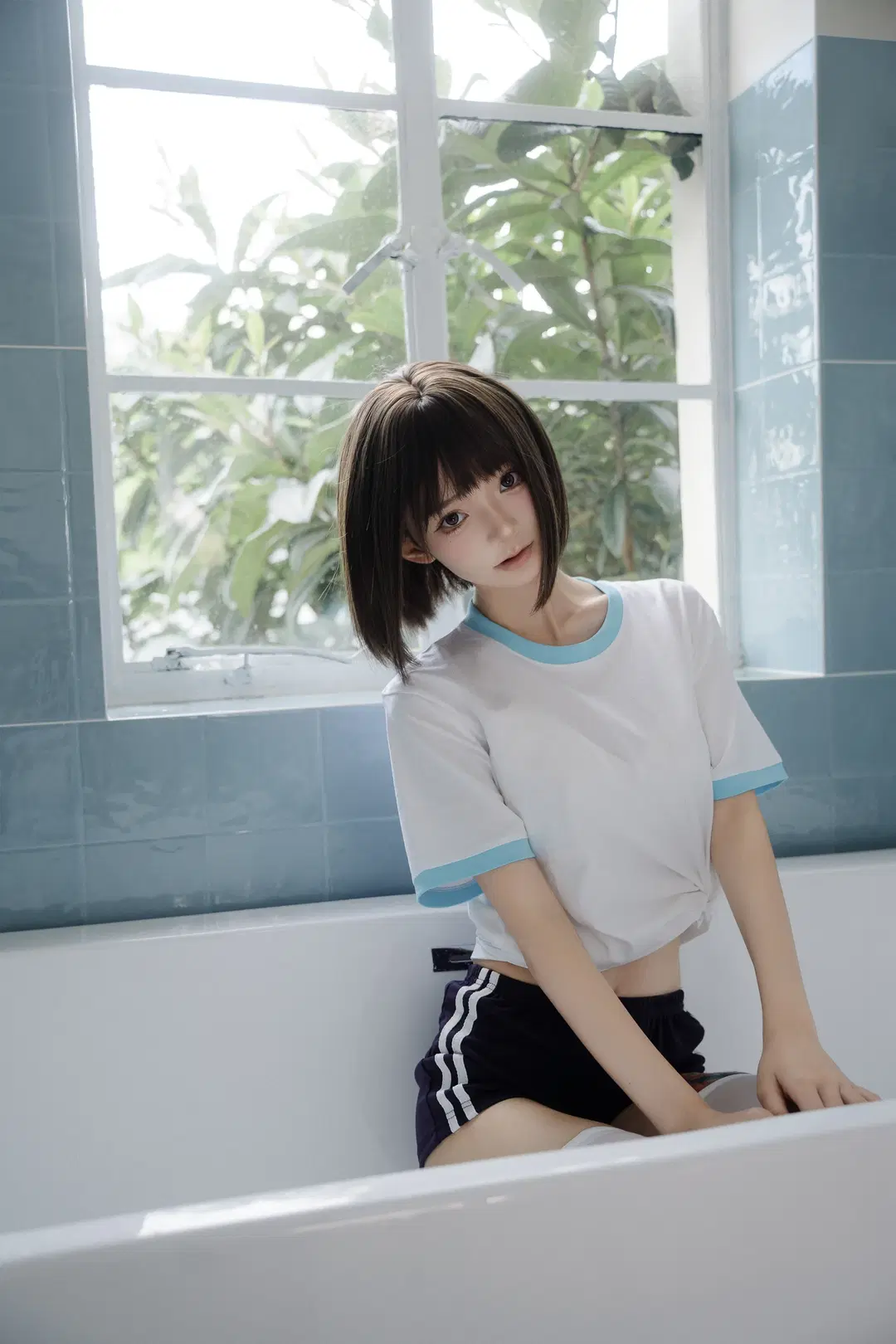 Summer Gymnastics Uniform and White Stockings Photoshoot on a Bathroom Windowsill by 独角兽 - Image 5