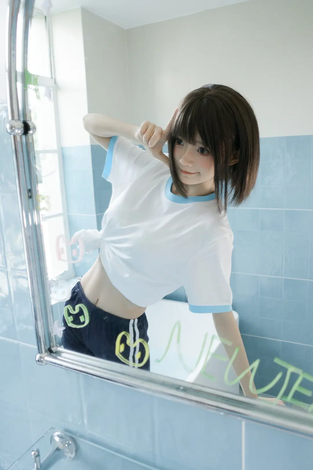 Summer Gymnastics Uniform and White Stockings Photoshoot on a Bathroom Windowsill by 独角兽 - Image 6