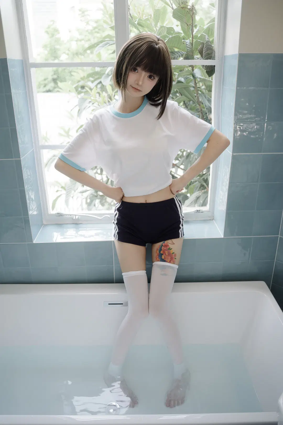 白丝, 体操服, 日系写真, 纯欲风, 浴室人像