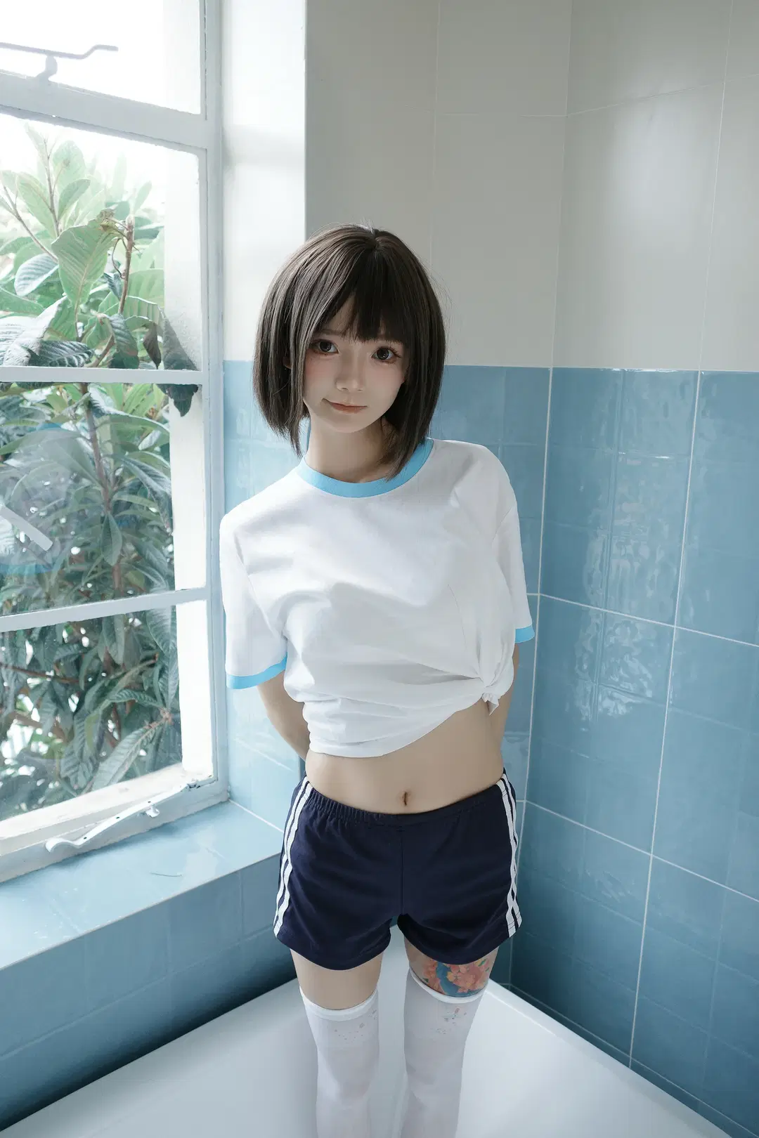 Summer Gymnastics Uniform and White Stockings Photoshoot on a Bathroom Windowsill by 独角兽 - Image 9