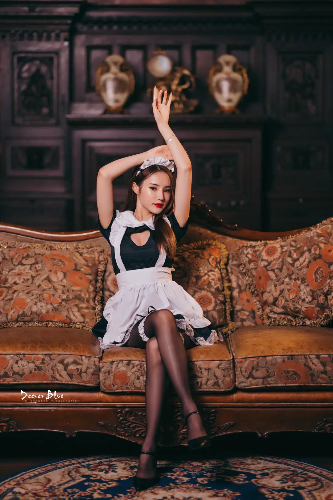 クラシック洋館に佇む白黒メイド服、撮影会の日常を記録する屋内ポートレート - 小蓝同学摄影会 - 10枚目