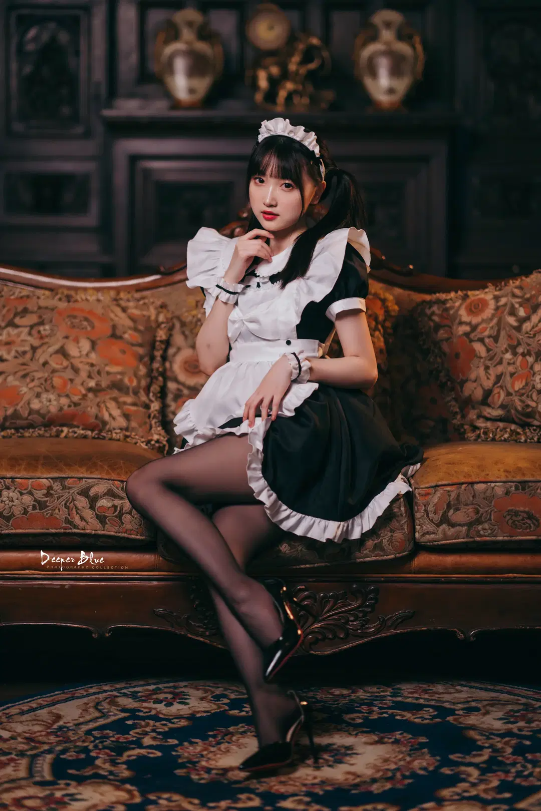 クラシック洋館に佇む白黒メイド服、撮影会の日常を記録する屋内ポートレート - 小蓝同学摄影会 - 6枚目