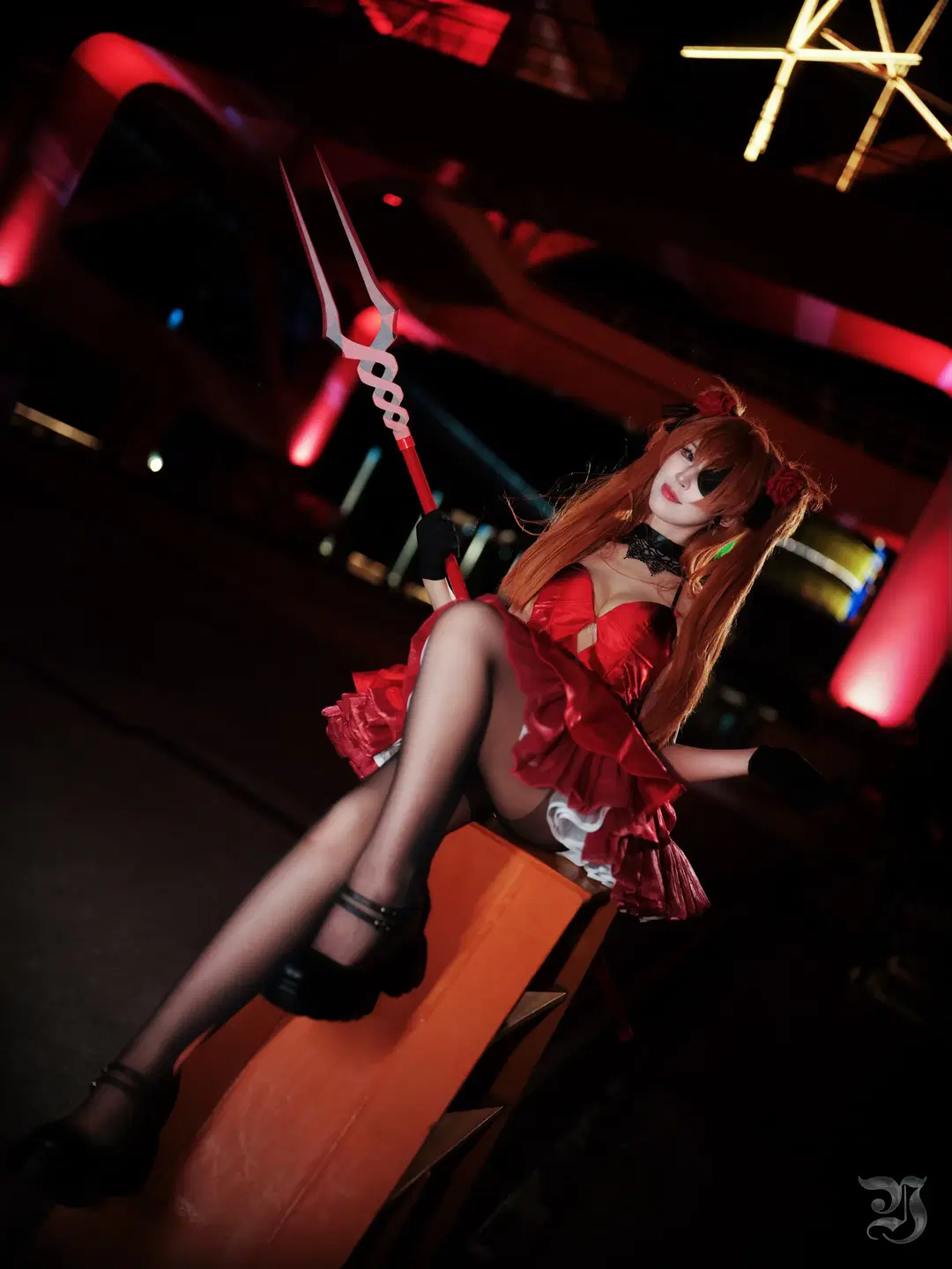 明日香cos, 新世纪福音战士, 黑丝, cosplay摄影, 红裙