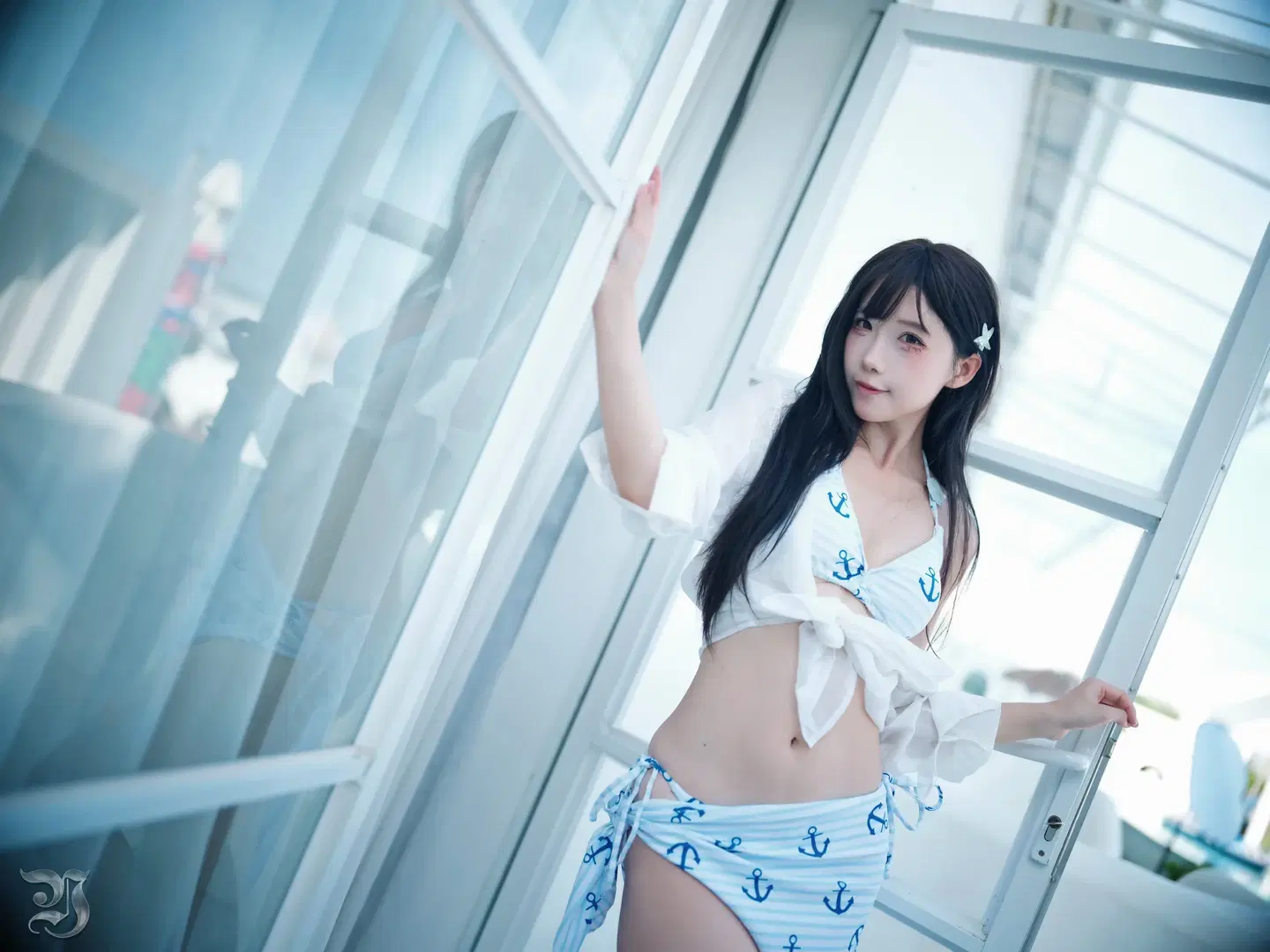 Summer Sailor-style photoshoot by the Pool: Refreshing Summer water play with Sailor hat outfit by 跃动的小黑马 - Image 5