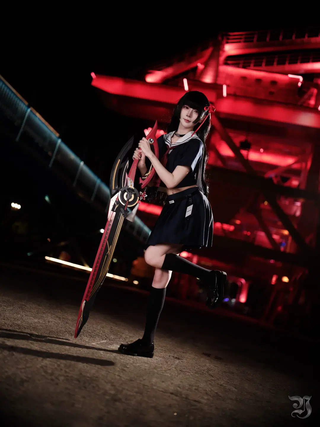 鸣潮, 二次元cosplay, 千咲cos, 黑丝长腿, 工业风写真