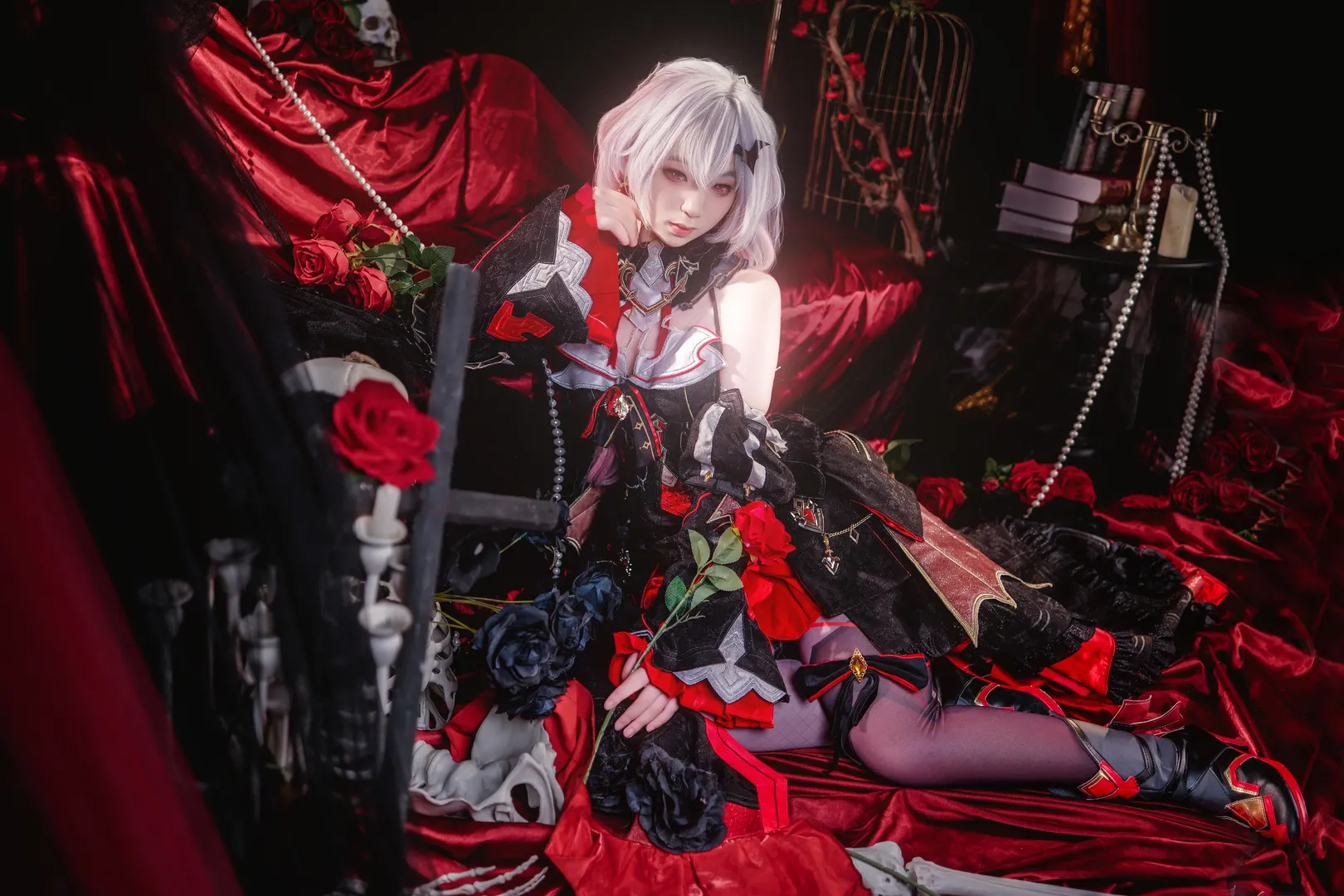 崩坏3, 哥特风, 黑丝, 德丽莎cos, 红玫瑰 - 第3张
