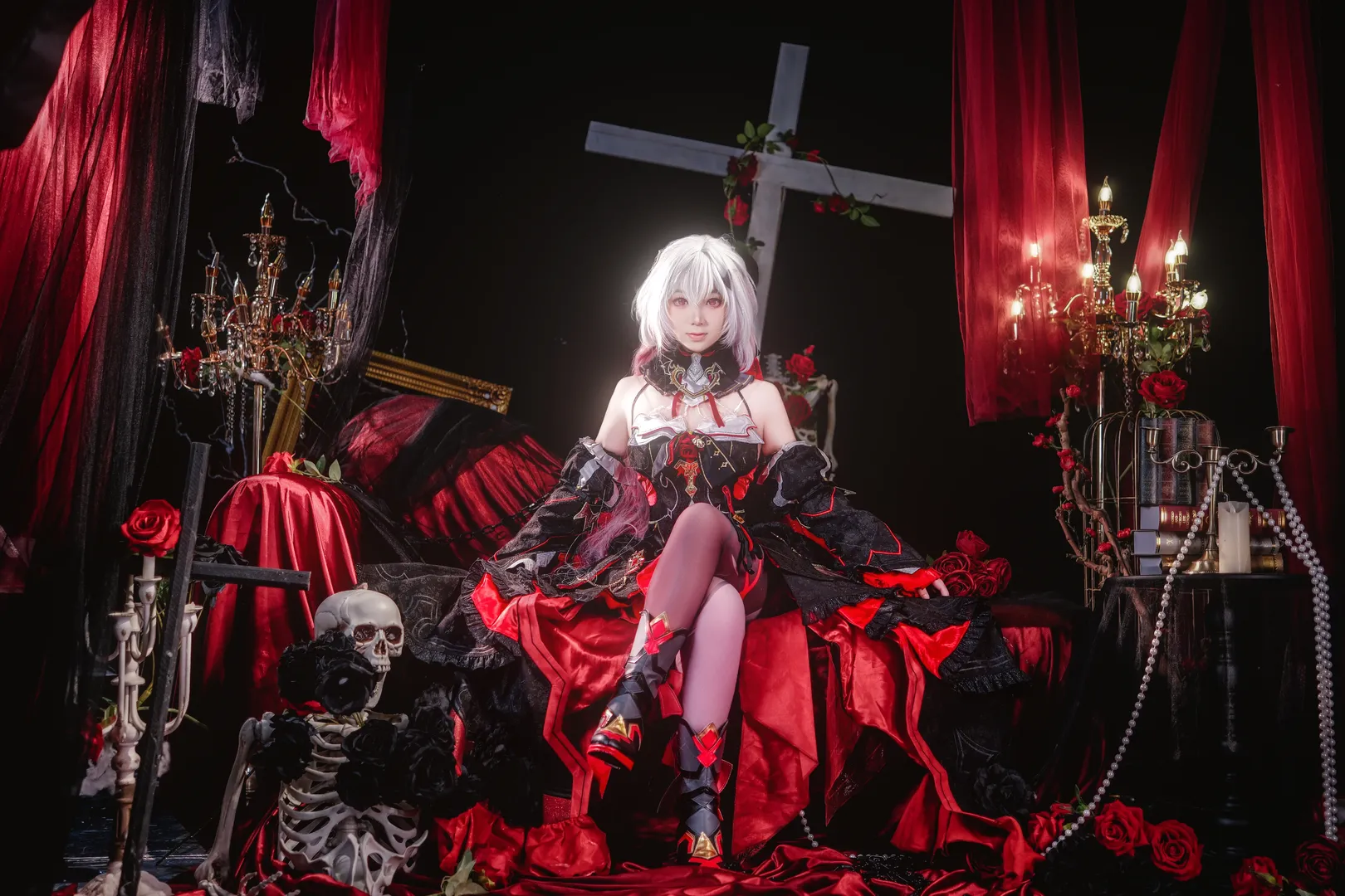 崩坏3, 哥特风, 黑丝, 德丽莎cos, 红玫瑰 - 第7张