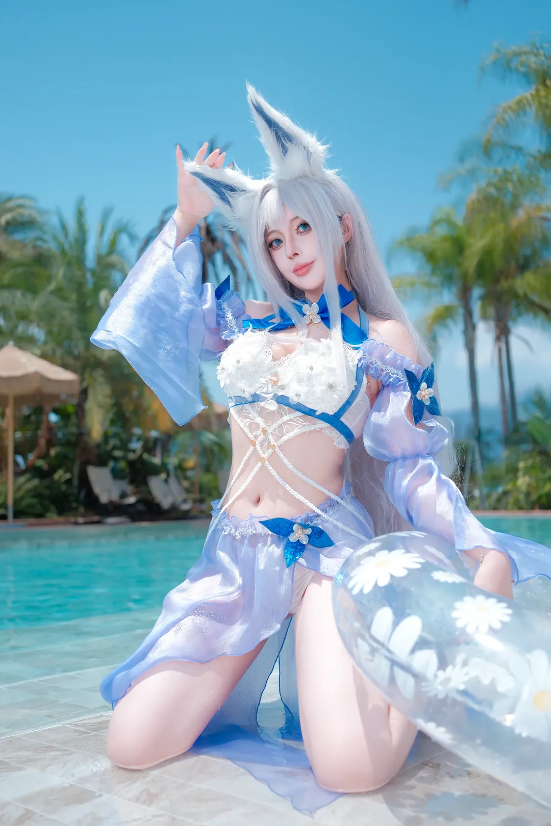 泳裝寫真, 藍白配色, 夏日清涼, 獸耳娘, 碧藍航線cosplay