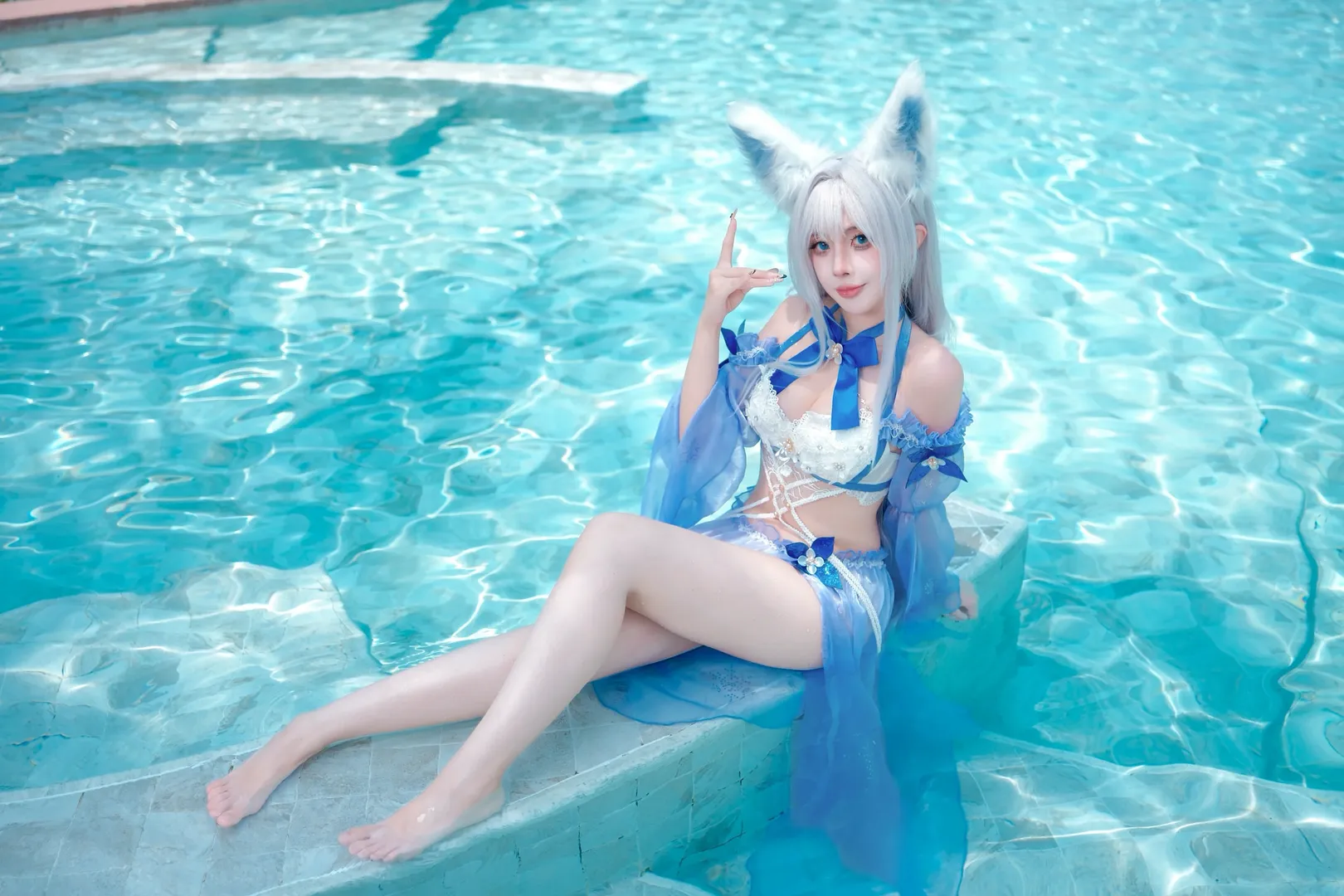 泳装写真, 蓝白配色, 夏日清凉, 兽耳娘, 碧蓝航线cosplay - 第2张
