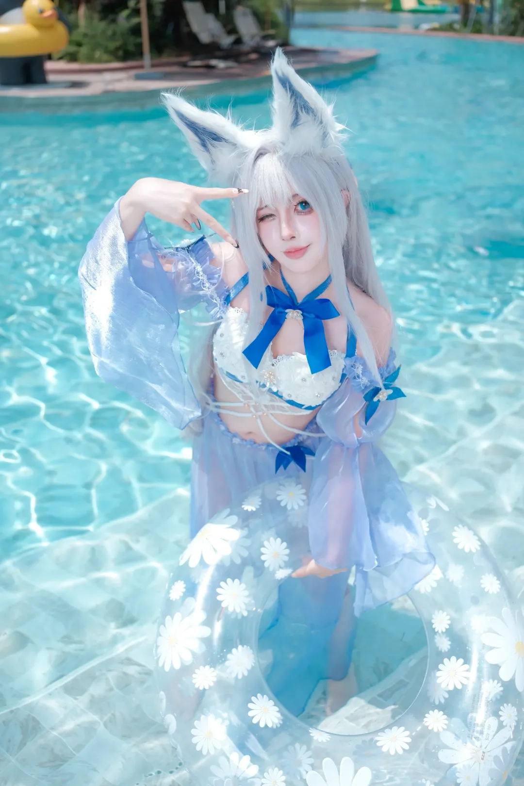 泳装写真, 蓝白配色, 夏日清凉, 兽耳娘, 碧蓝航线cosplay - 第3张