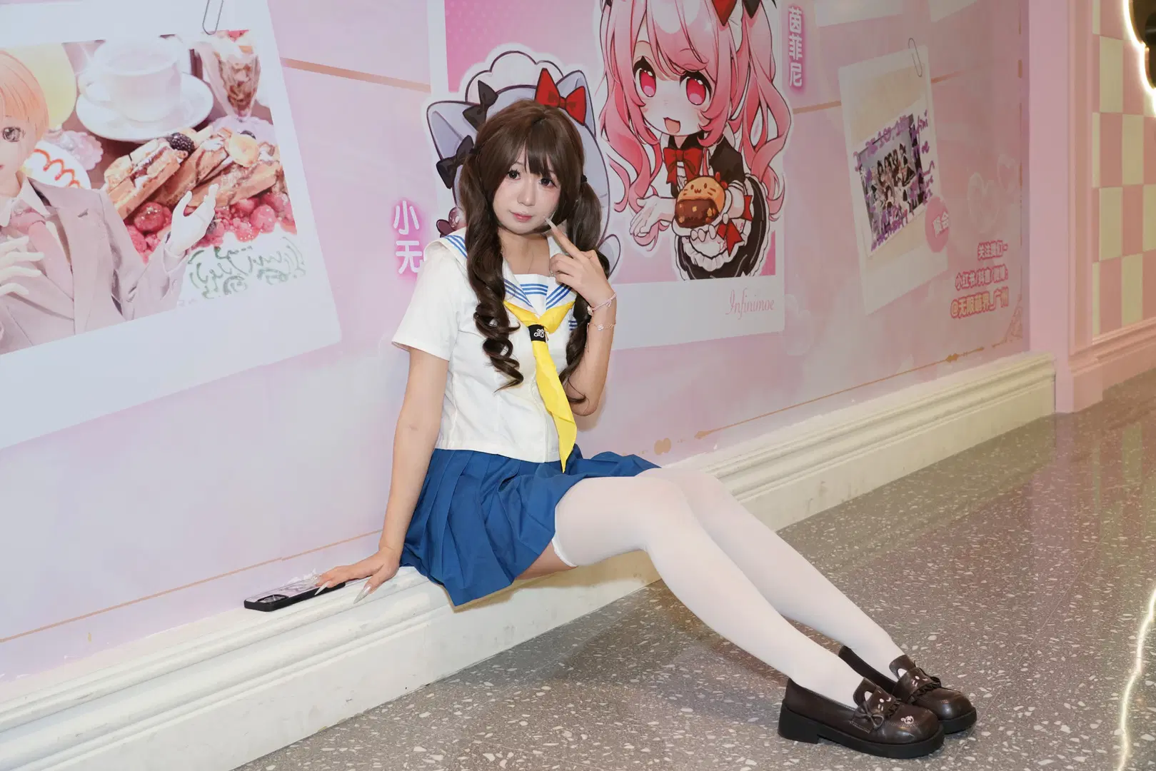 JK uniform, White stockings, Twintails, Maid cafe, Infinite Moe World
