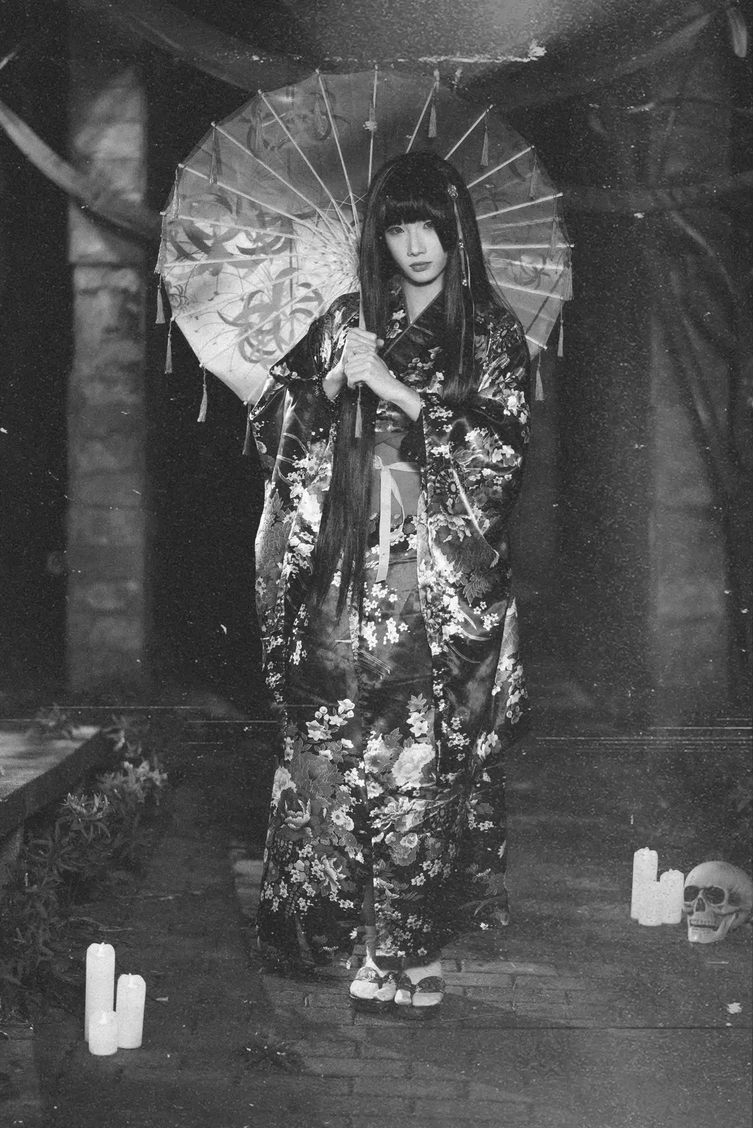 阎魔爱cos, 地狱少女, 复古摄影, 和风浴衣, 日式恐怖