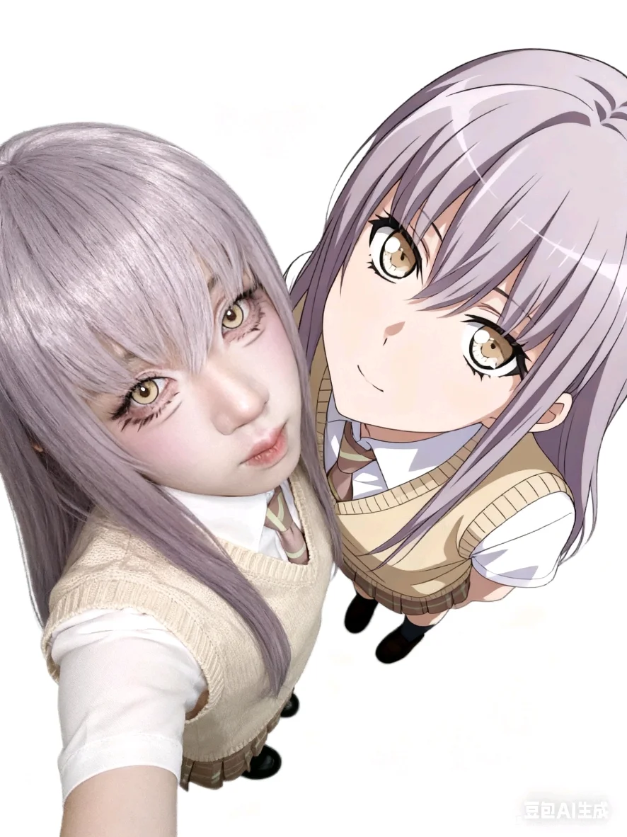 Roleplay, JK uniform, Minato Yukina cosplay, BanG Dream!, 2D characters in the same frame