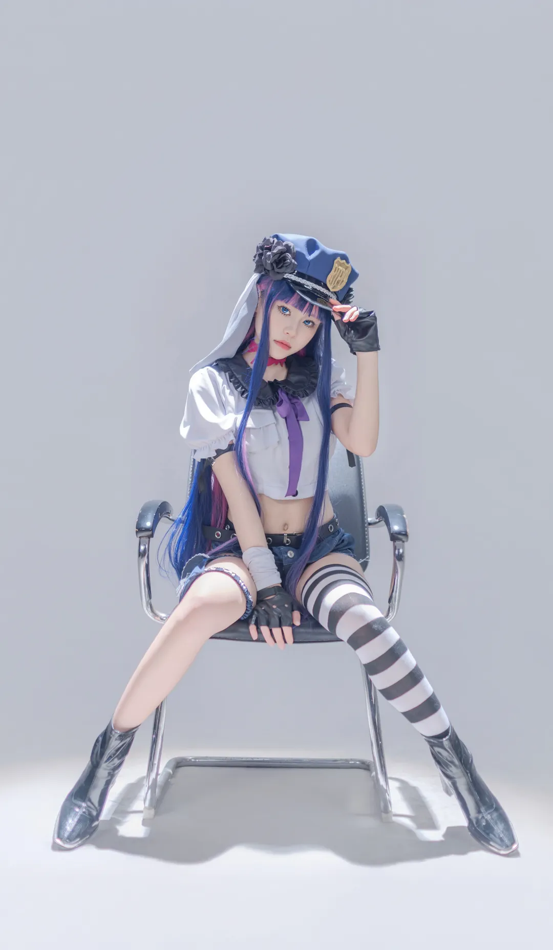 吊带袜天使, 双人摄影, 条纹长袜, s妹cos, 警服 - 第1张