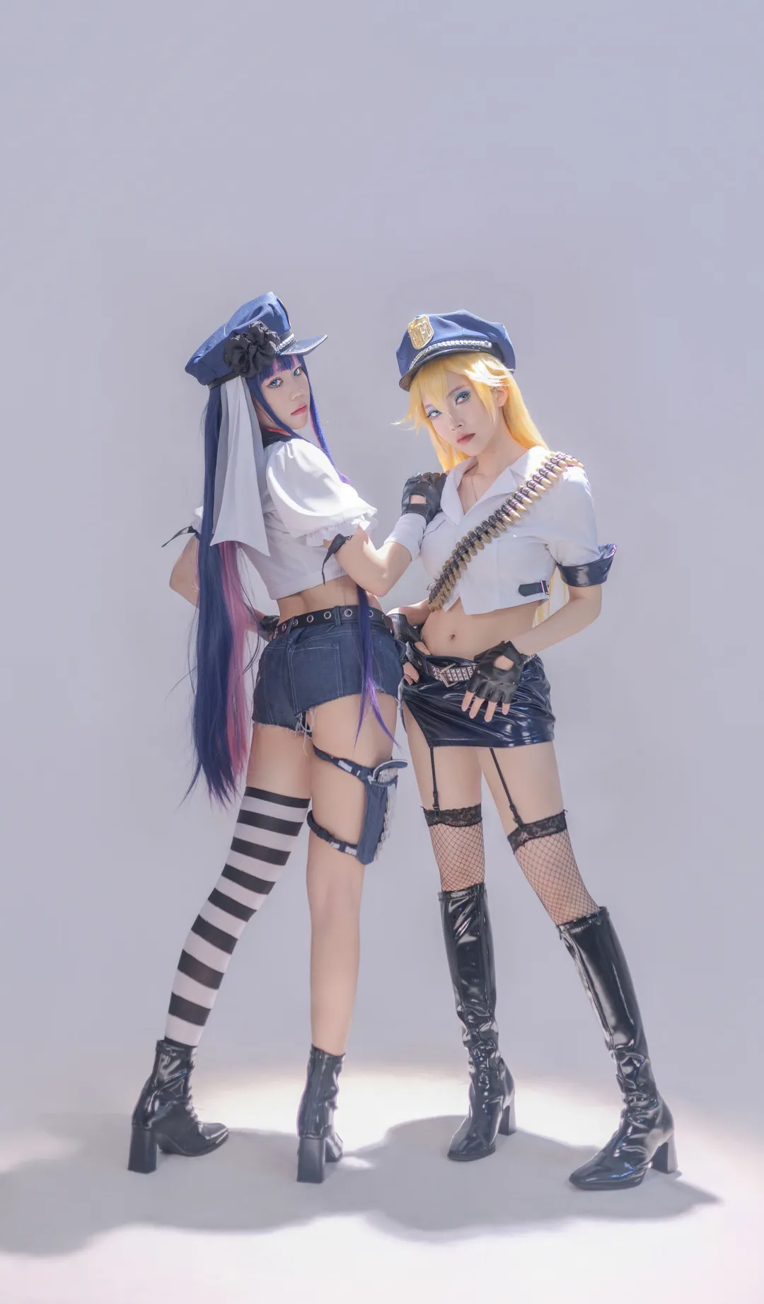 吊带袜天使, 双人摄影, 条纹长袜, s妹cos, 警服
