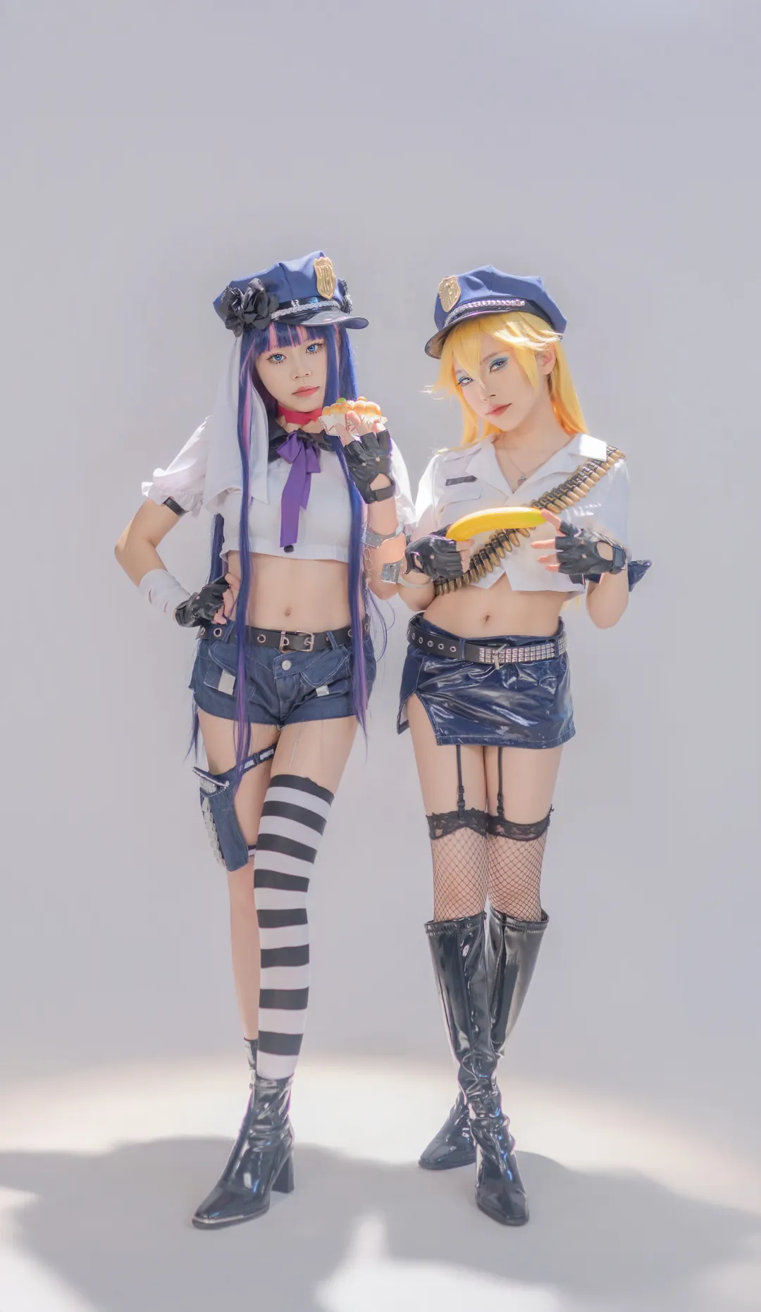 吊带袜天使, 双人摄影, 条纹长袜, s妹cos, 警服 - 第4张
