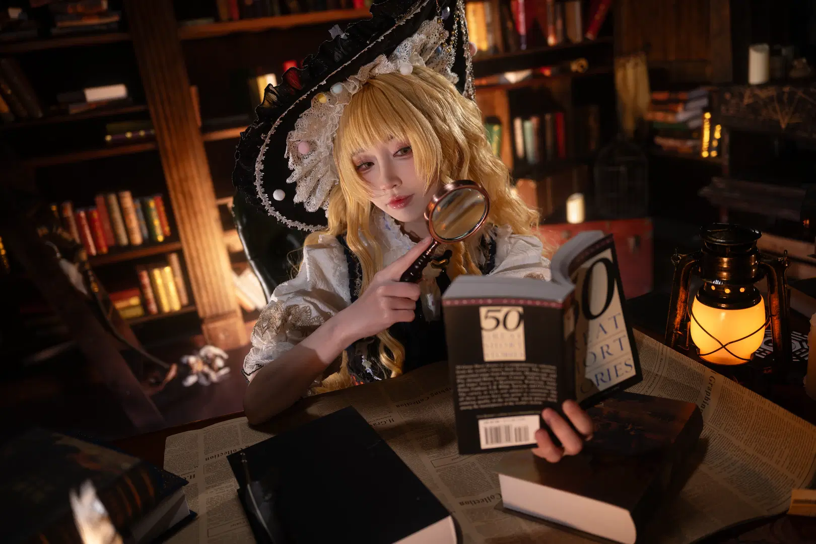 魔理沙cos, 东方Project, 魔法使装扮, 复古书房写真, 东方Project cosplay