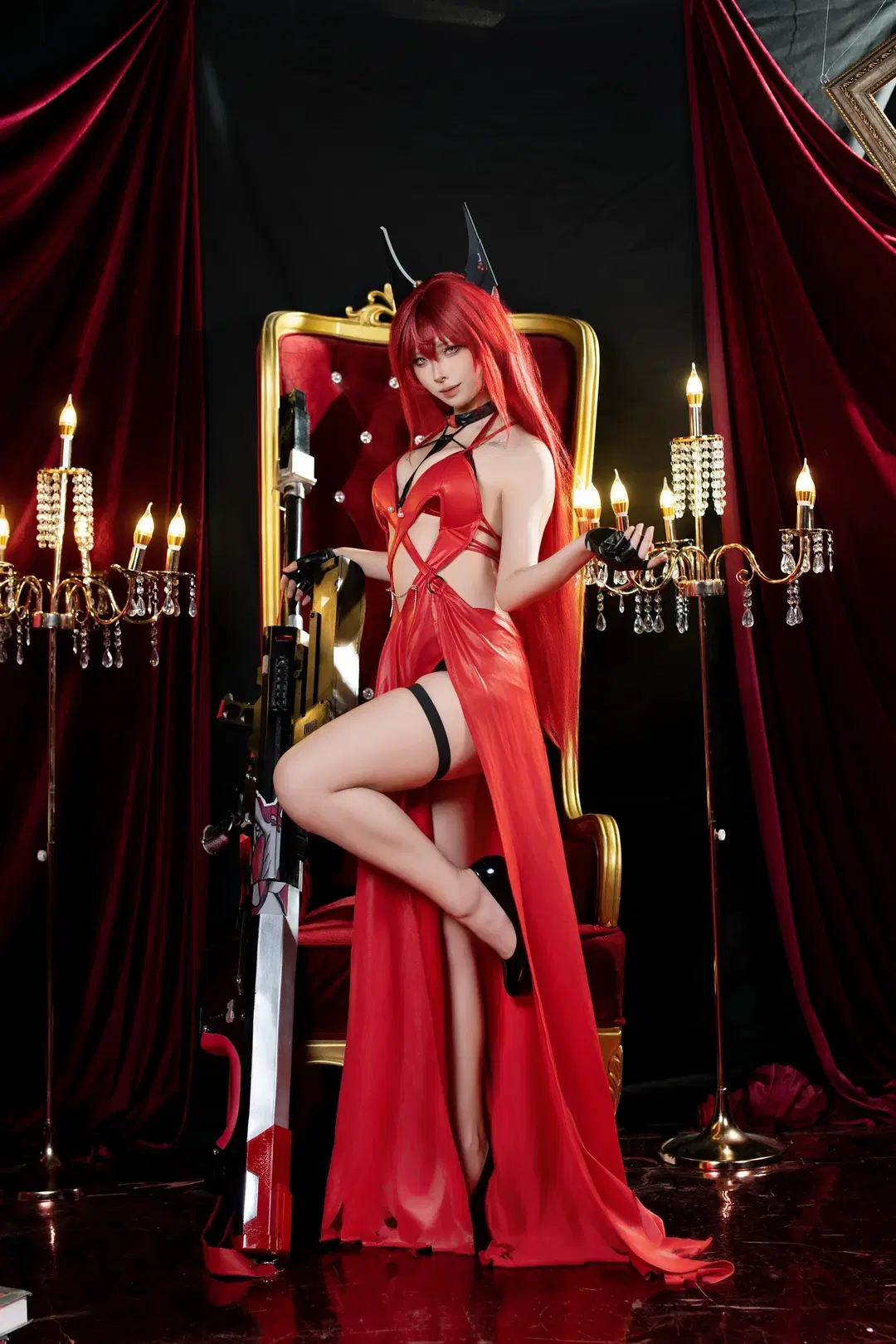 二次元摄影, 胜利女神妮姬, 红色礼服, 黑丝, 小红帽cos