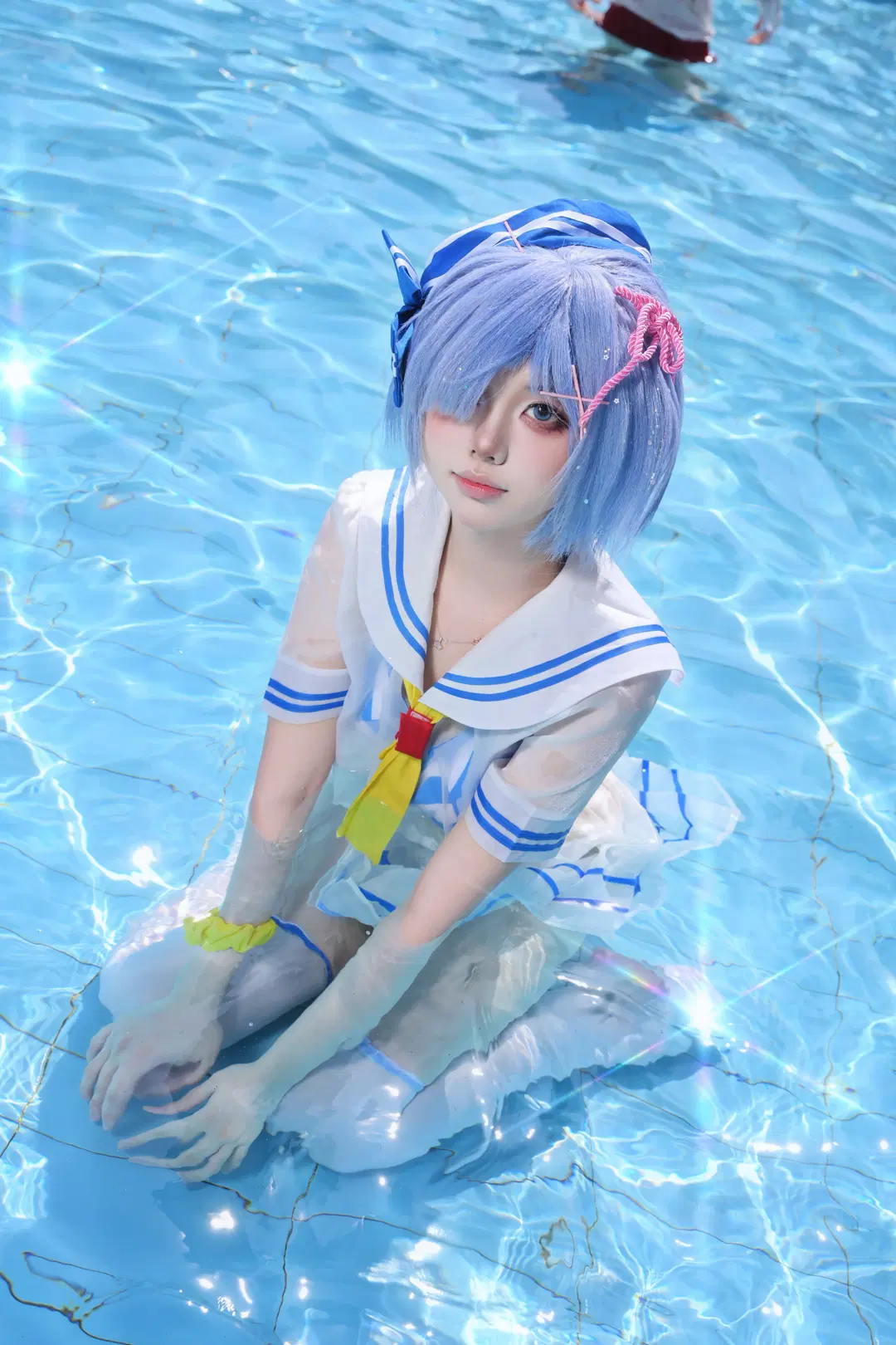 [Rem cosplay] Sailor suit and White stockings Summer Film in the summer pool by 阿零 - Image 3