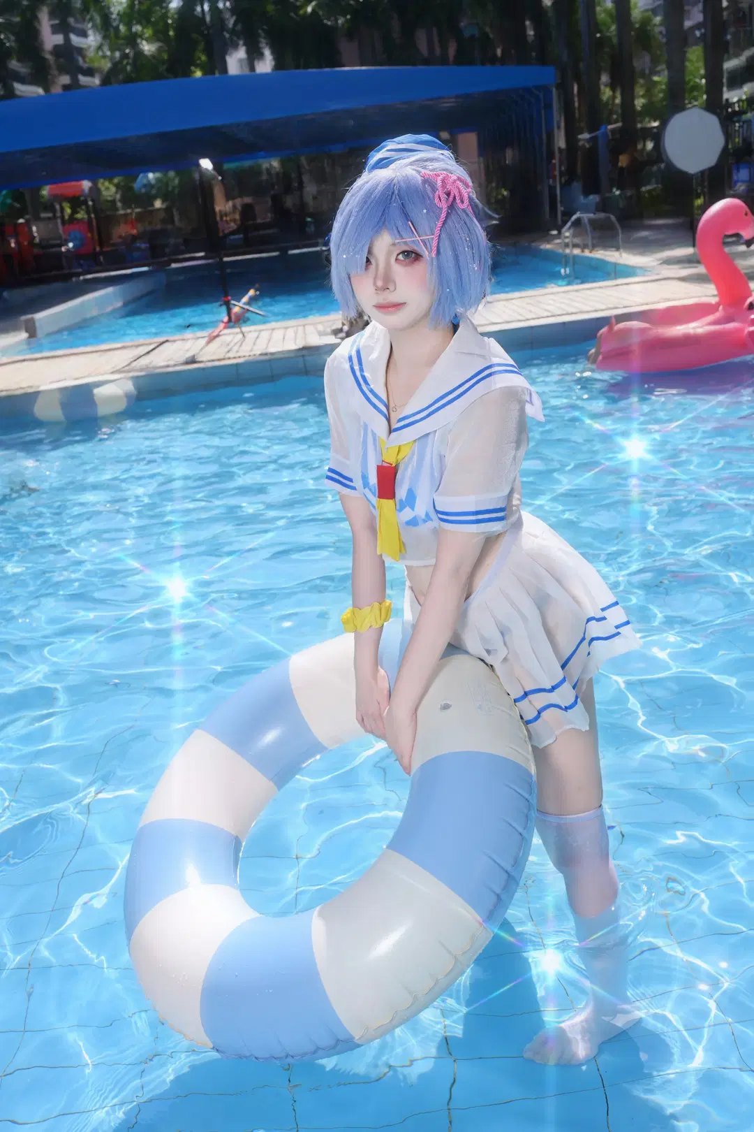 [Rem cosplay] Sailor suit and White stockings Summer Film in the summer pool by 阿零 - Image 4