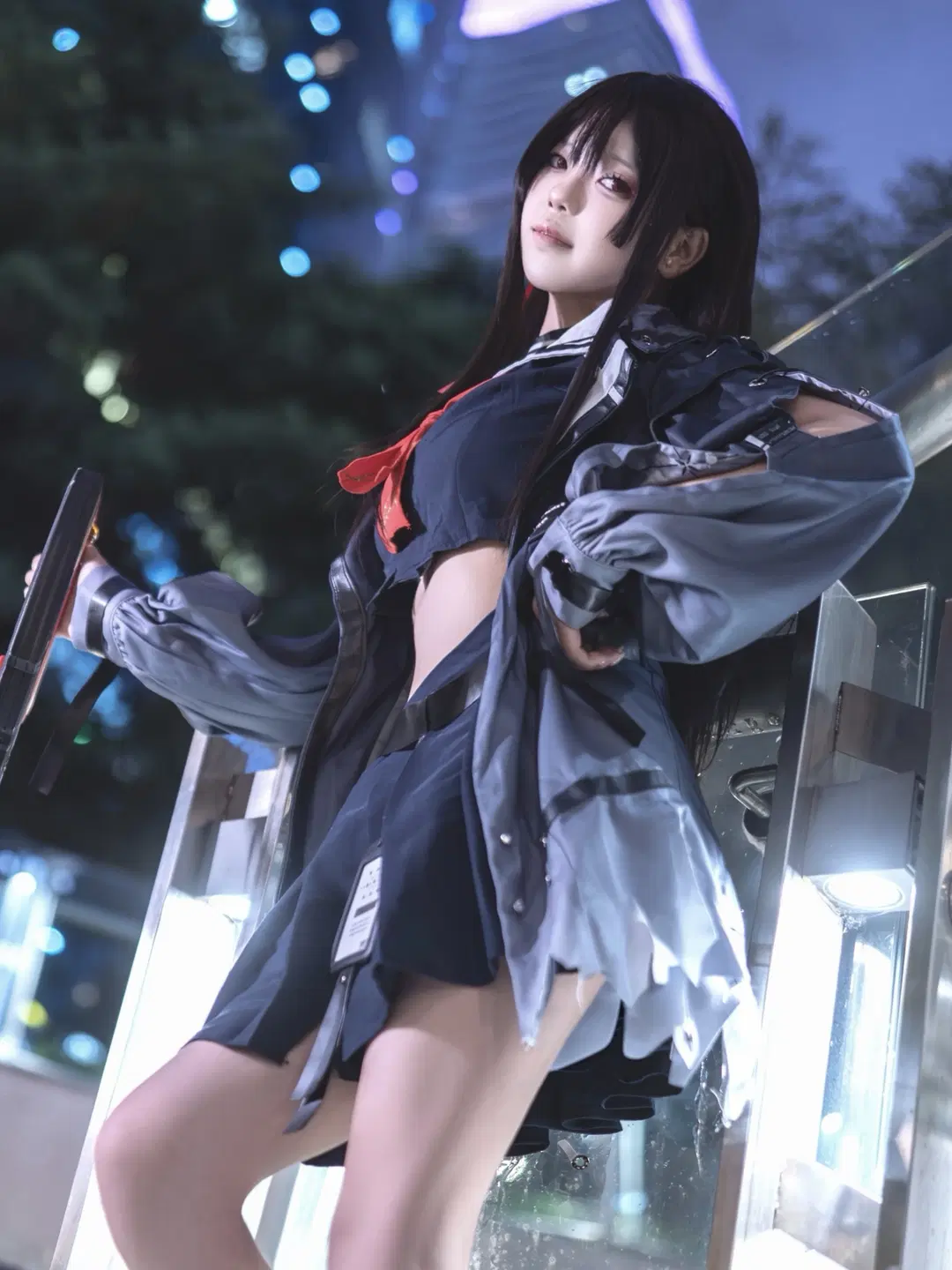 鳴潮, 二次元撮影, 千咲 コスプレ, 夜景ポートレート, ストッキング
