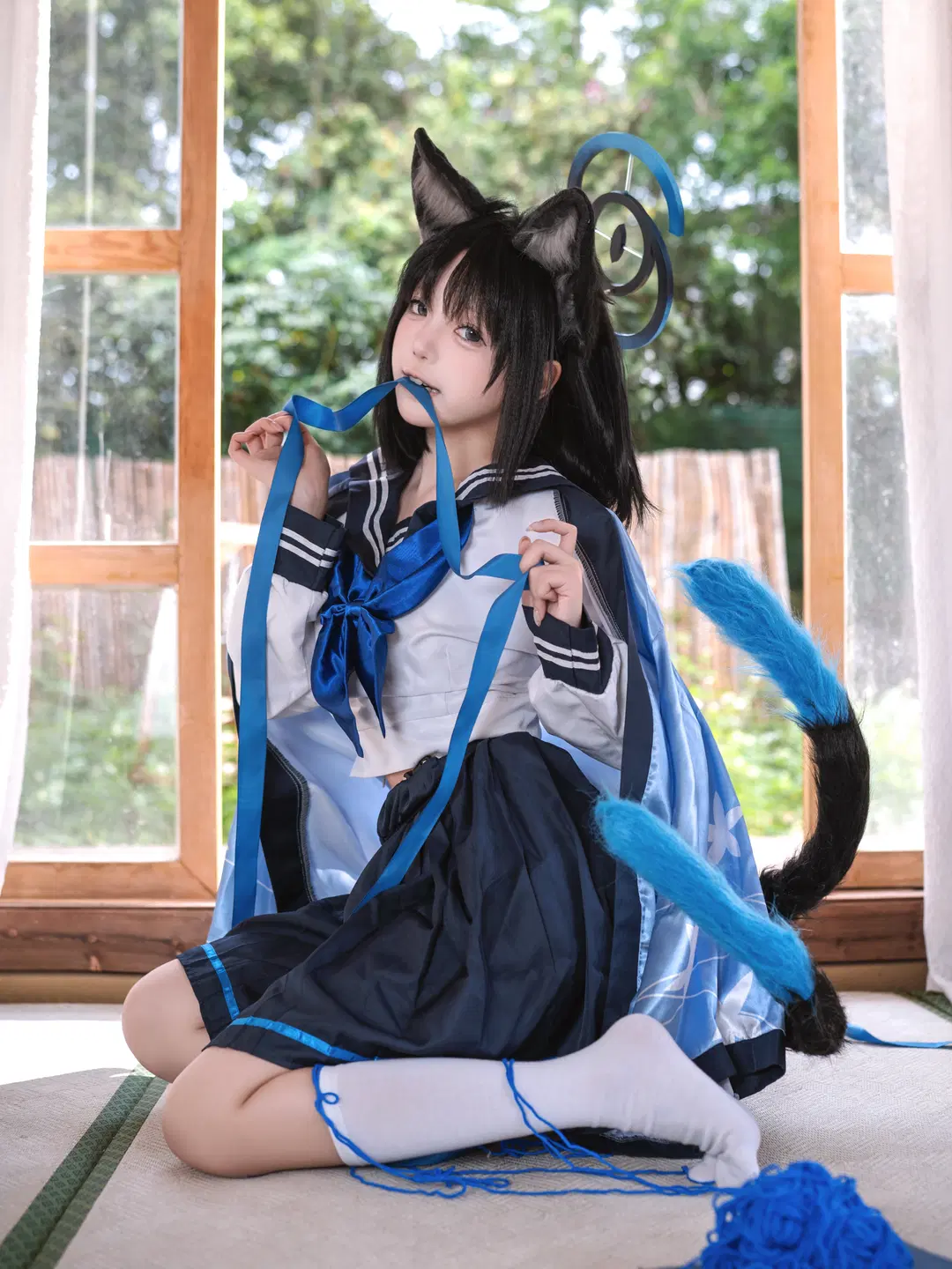 【桐生桔梗cos】蔚藍檔案 雨天門廊下的別樣清冷與軟萌 - 倾朮HOSTTEnd - 第2張