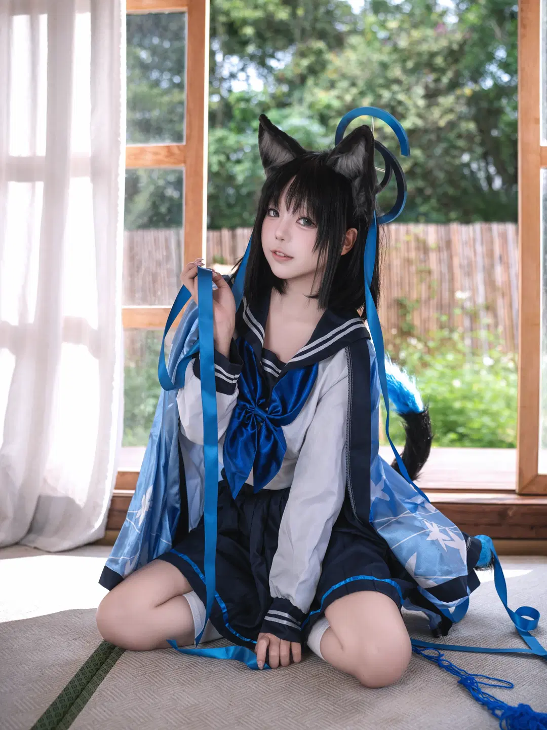 【桐生桔梗cos】蔚藍檔案 雨天門廊下的別樣清冷與軟萌 - 倾朮HOSTTEnd - 第3張