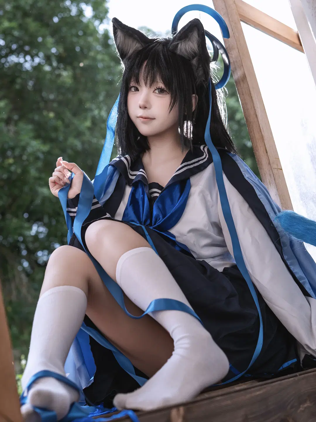 二次元摄影, 蔚蓝档案, 桐生桔梗cos, 白丝, 日系少女