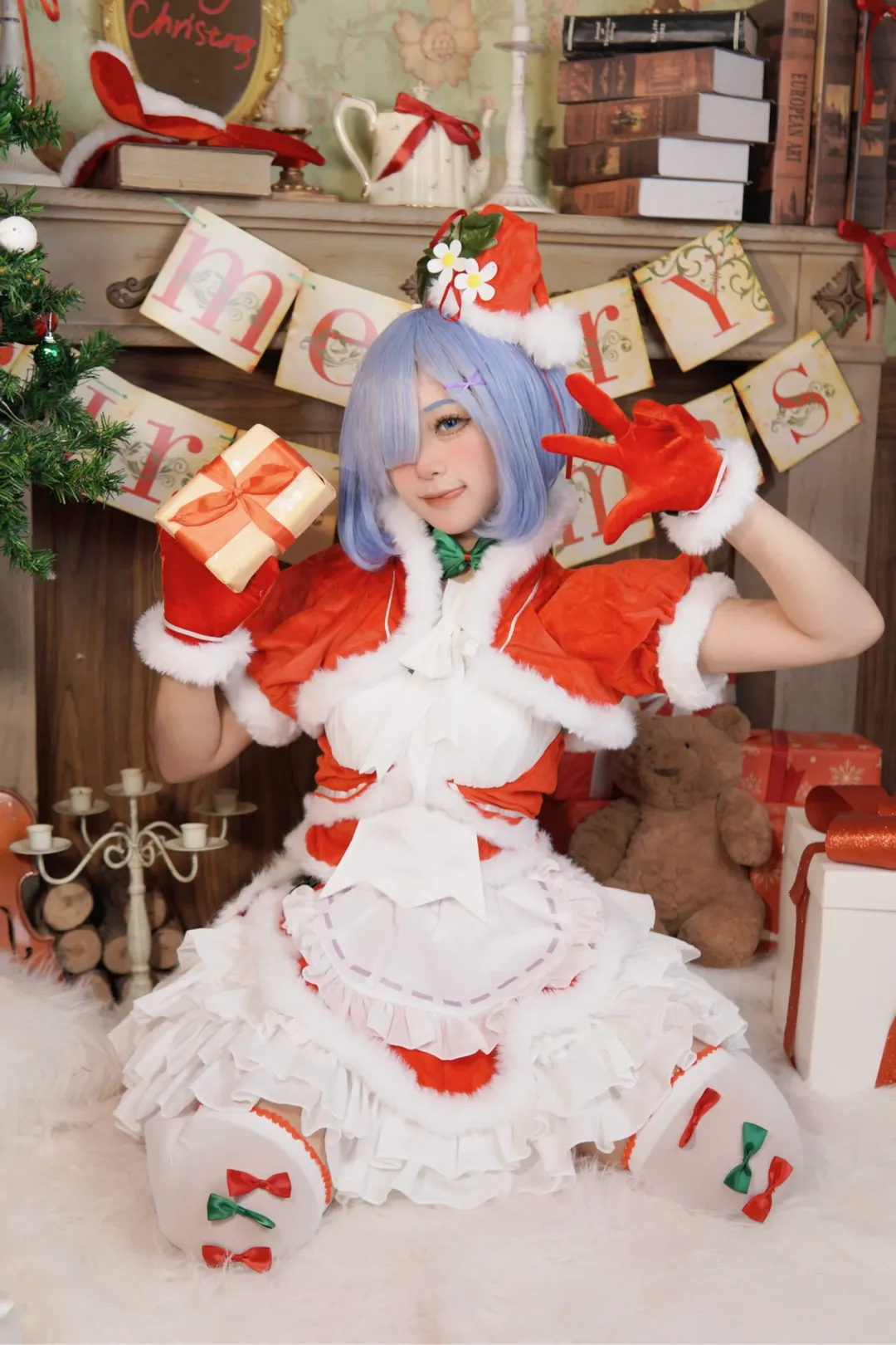 从零开始的异世界生活, 蕾姆cos, cosplay摄影, 圣诞cosplay, 白丝cos