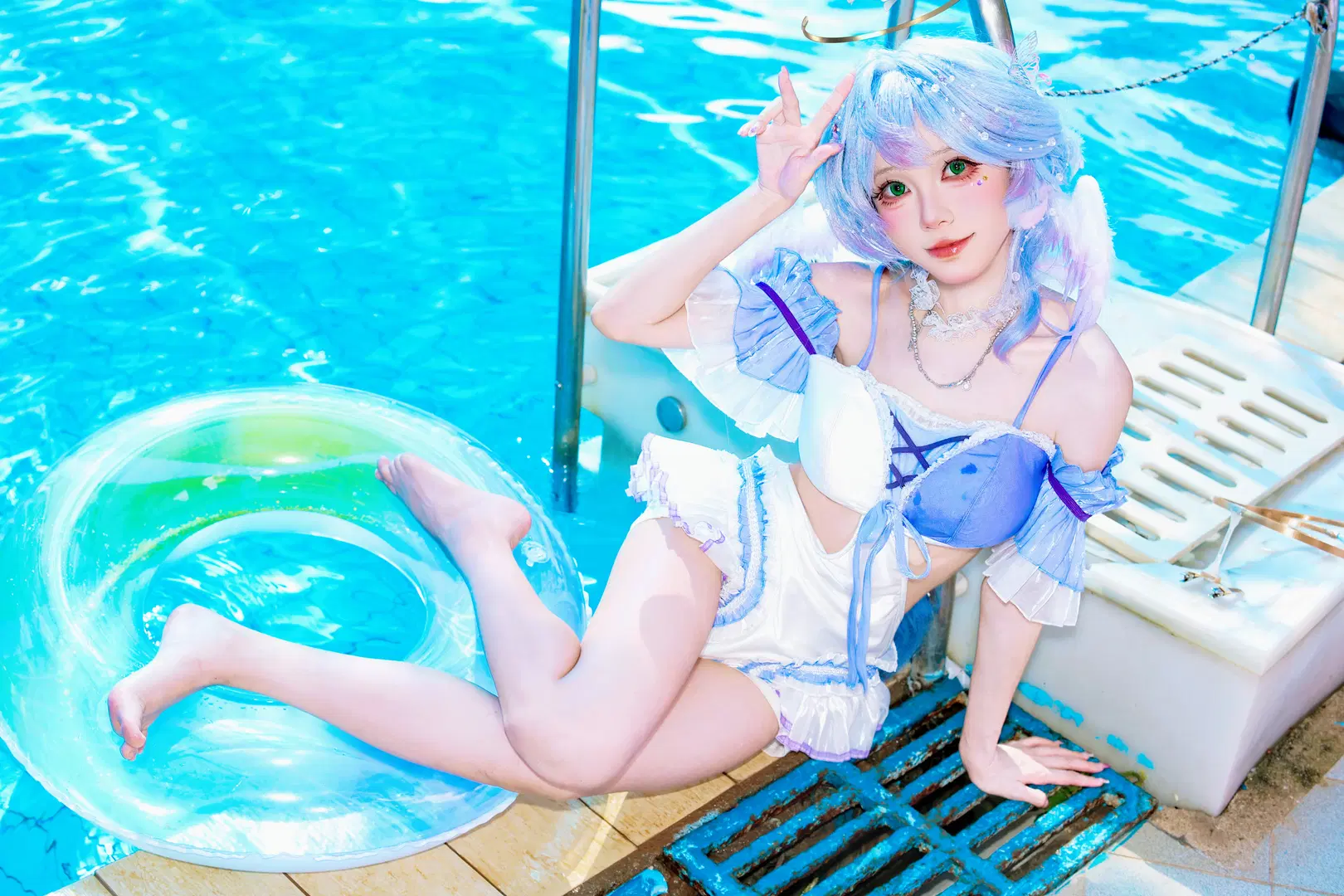 【知更鸟cos】崩坏星穹铁道知更鸟同人泳装，夏日泳池里的清凉光影 - 摄影小超 - 第9张
