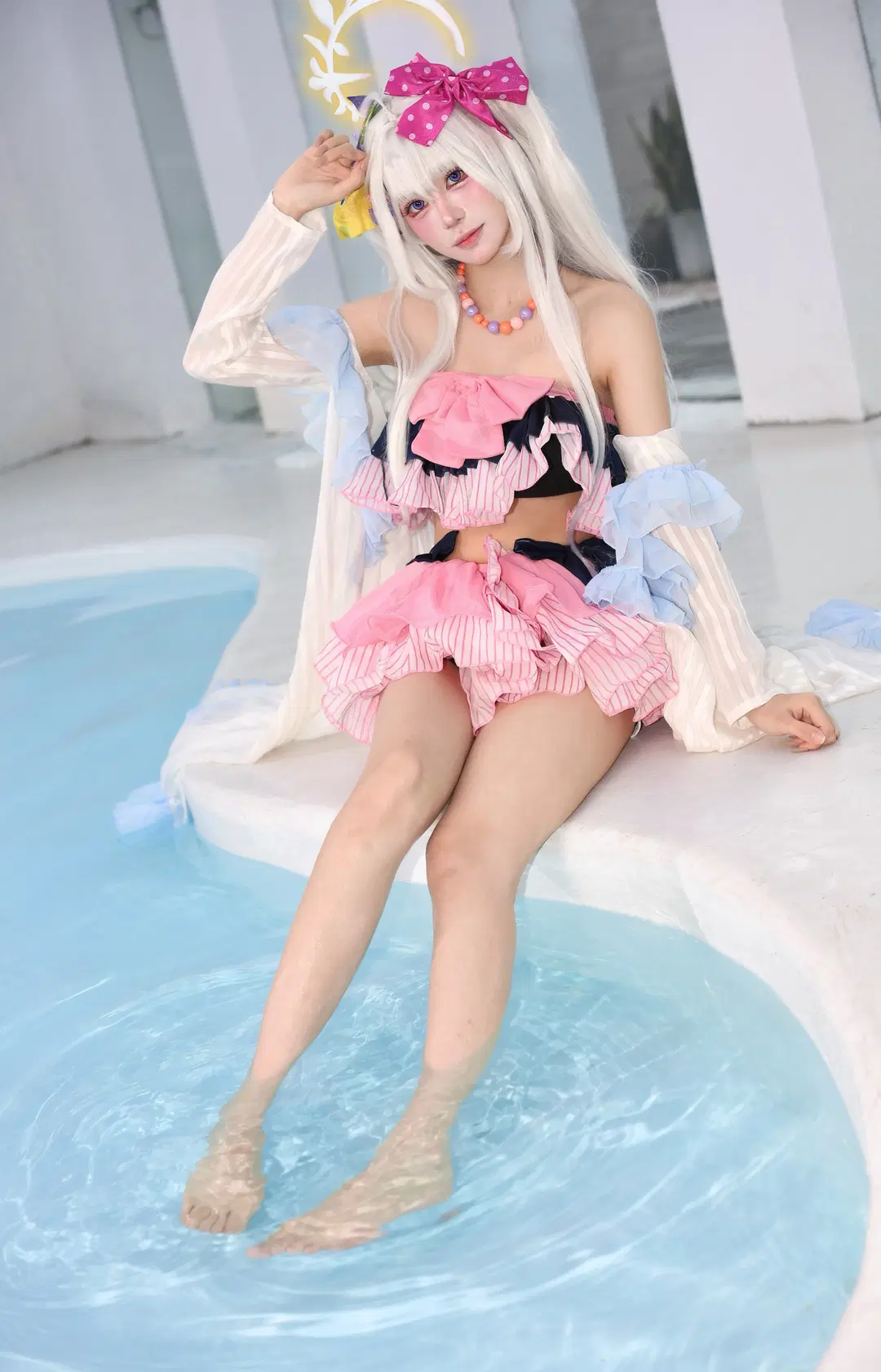 蔚蓝档案, 泳装cos, 白洲梓cos, 萌妹cosplay, 泳池拍照