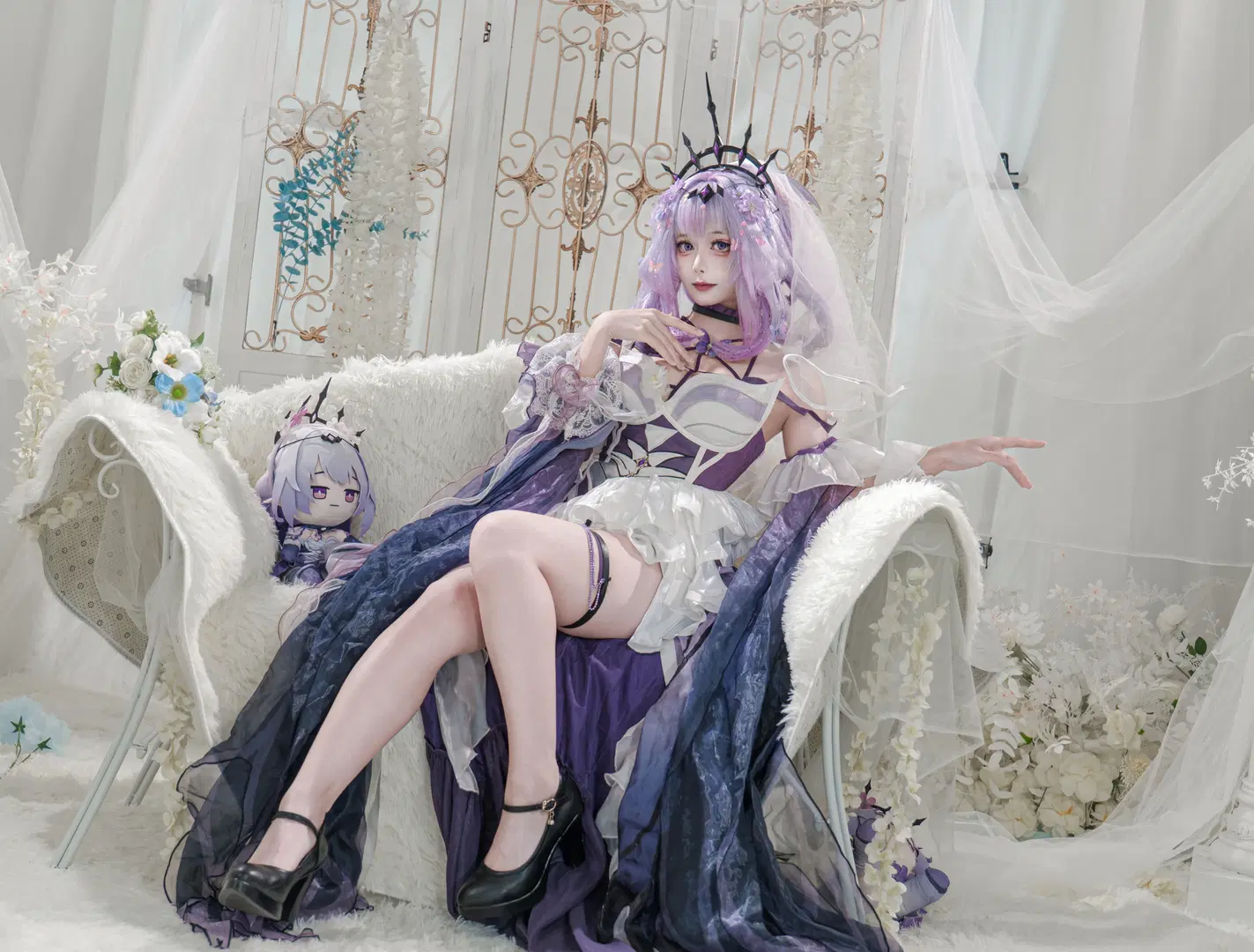 崩坏星穹铁道, 二次元cosplay, 遐蝶cos, 星穹铁道cos, 暗黑婚纱cos
