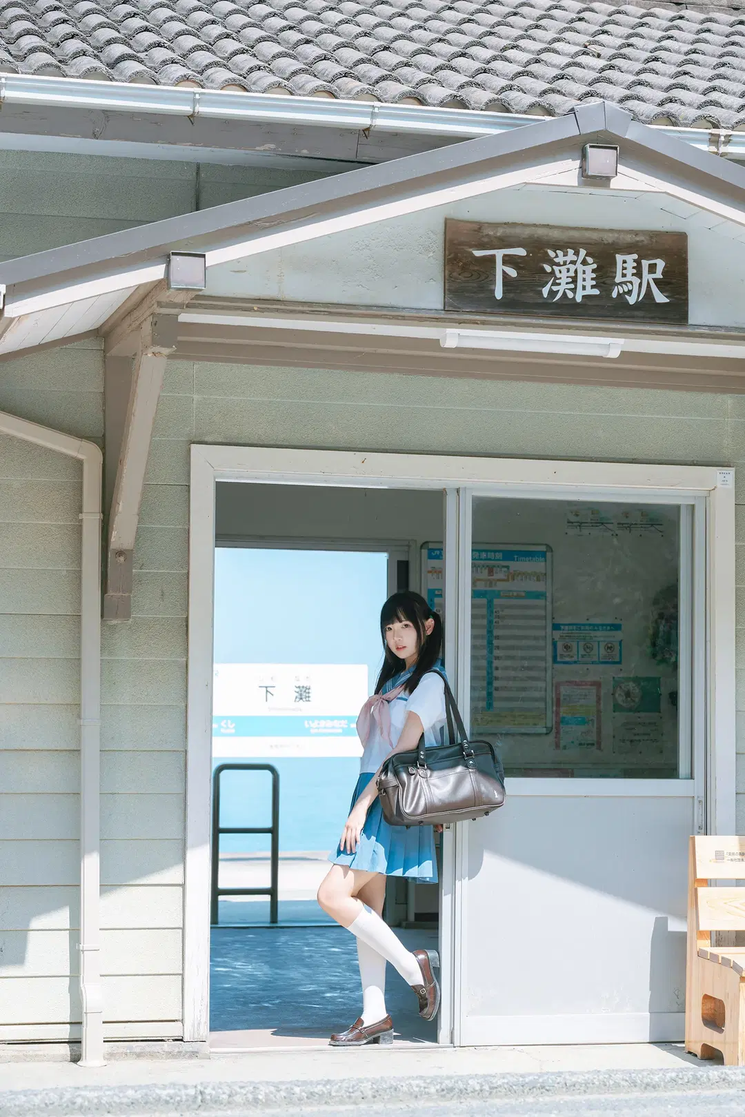 Summer JK Uniform Photoshoot: The Seaside Shimonada Station in Iyo Is Absolutely Picture-Perfect by HIRO_午饭饭 - Image 10