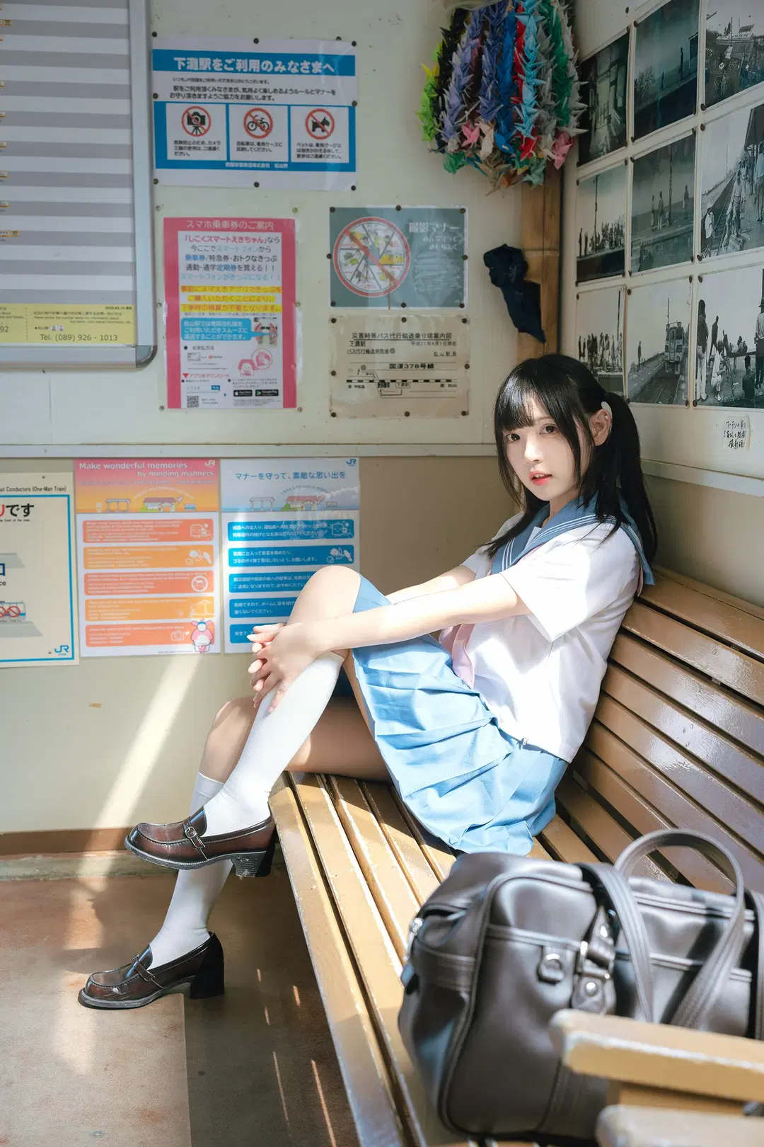Summer JK Uniform Photoshoot: The Seaside Shimonada Station in Iyo Is Absolutely Picture-Perfect by HIRO_午饭饭 - Image 14