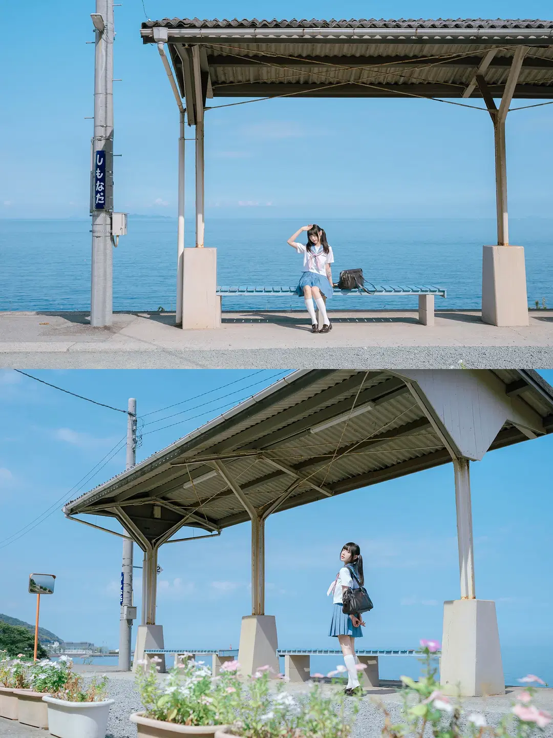Summer JK Uniform Photoshoot: The Seaside Shimonada Station in Iyo Is Absolutely Picture-Perfect by HIRO_午饭饭 - Image 4