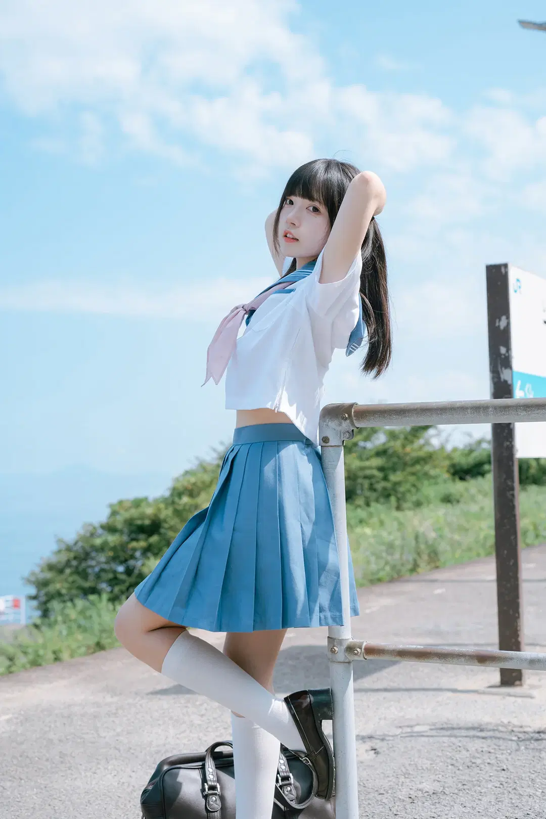 Summer JK Uniform Photoshoot: The Seaside Shimonada Station in Iyo Is Absolutely Picture-Perfect by HIRO_午饭饭 - Image 5