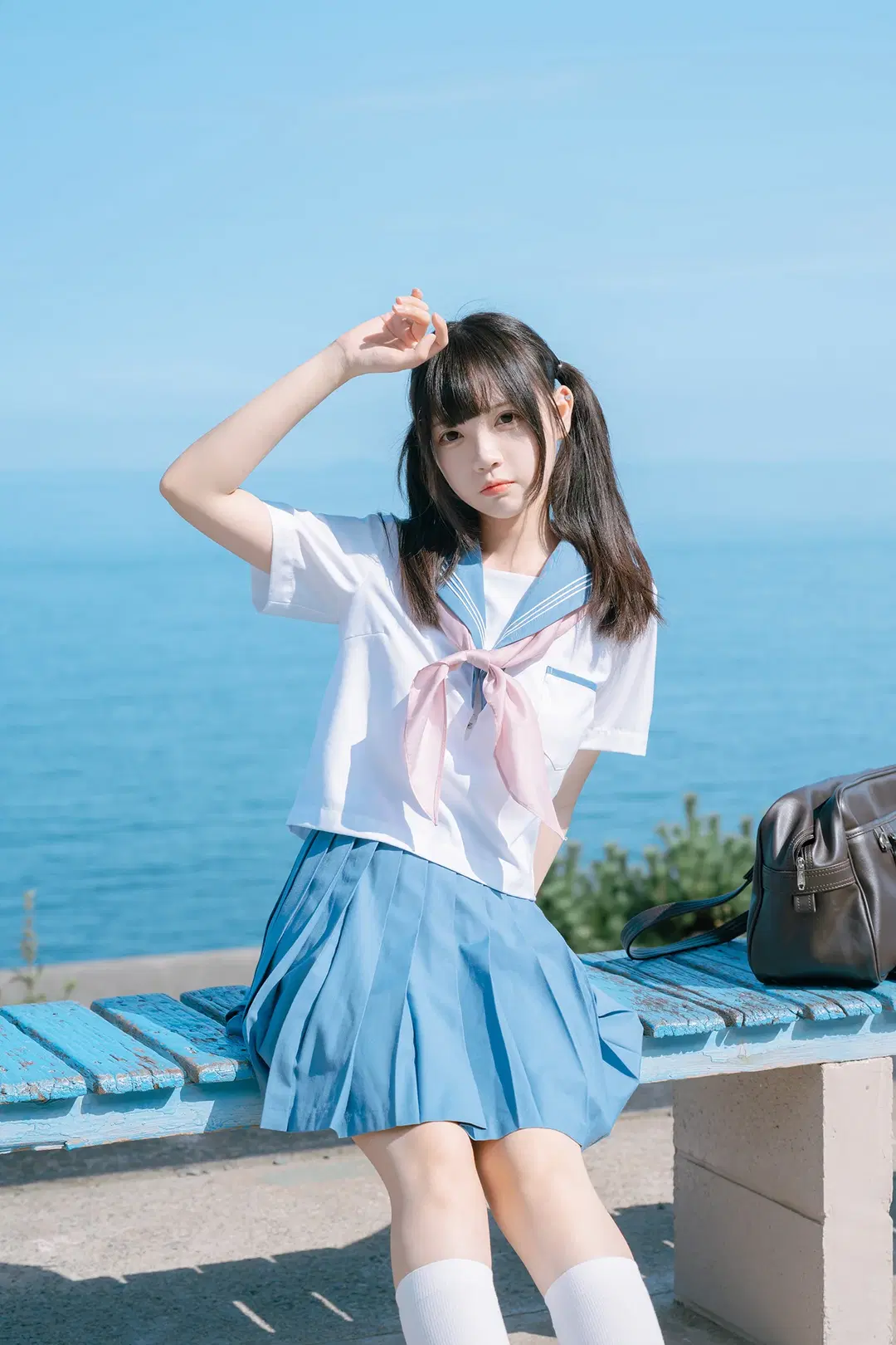 Summer JK Uniform Photoshoot: The Seaside Shimonada Station in Iyo Is Absolutely Picture-Perfect by HIRO_午饭饭 - Image 7
