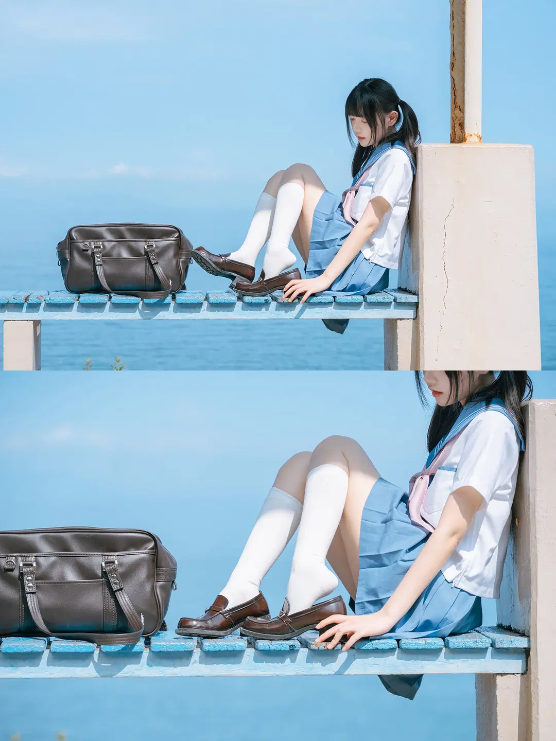 Summer JK Uniform Photoshoot: The Seaside Shimonada Station in Iyo Is Absolutely Picture-Perfect by HIRO_午饭饭 - Image 9
