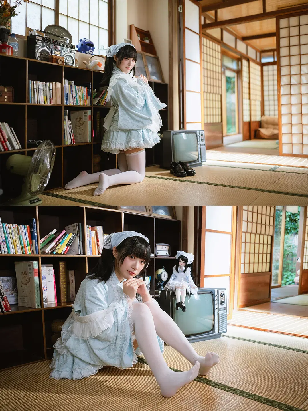Mint White Chocolate Themed Photoshoot: Luminous Wooden Cabin Paired with Pale Blue Dress and White Stockings by HIRO_午饭饭 - Image 13