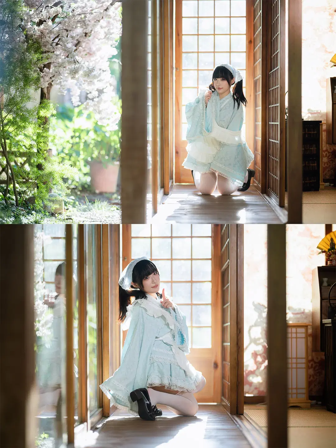 Mint White Chocolate Themed Photoshoot: Luminous Wooden Cabin Paired with Pale Blue Dress and White Stockings by HIRO_午饭饭 - Image 5