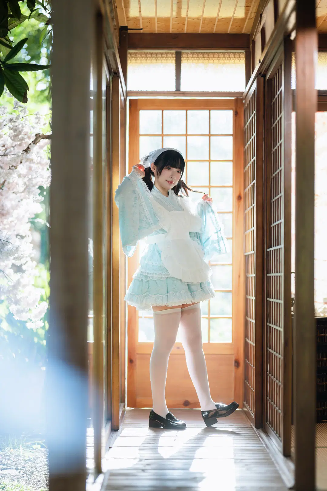 Mint White Chocolate Themed Photoshoot: Luminous Wooden Cabin Paired with Pale Blue Dress and White Stockings by HIRO_午饭饭 - Image 8