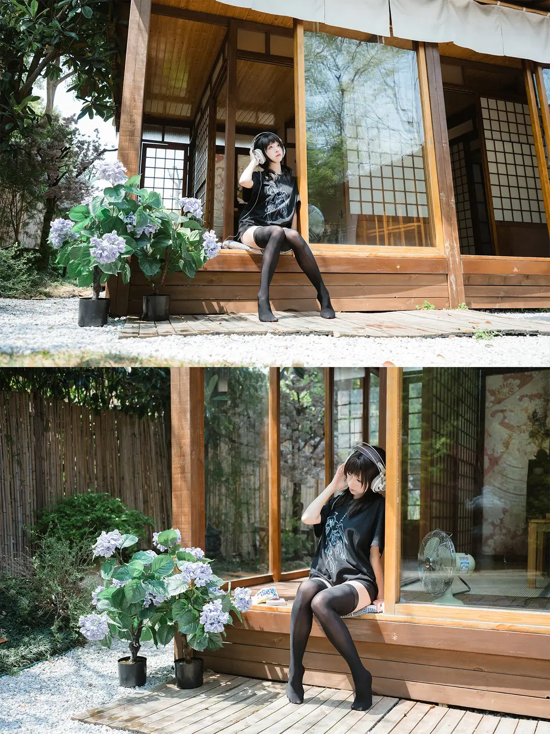 日系和风木屋里的黑T耳机少女 - HIRO_午饭饭 - 第4张