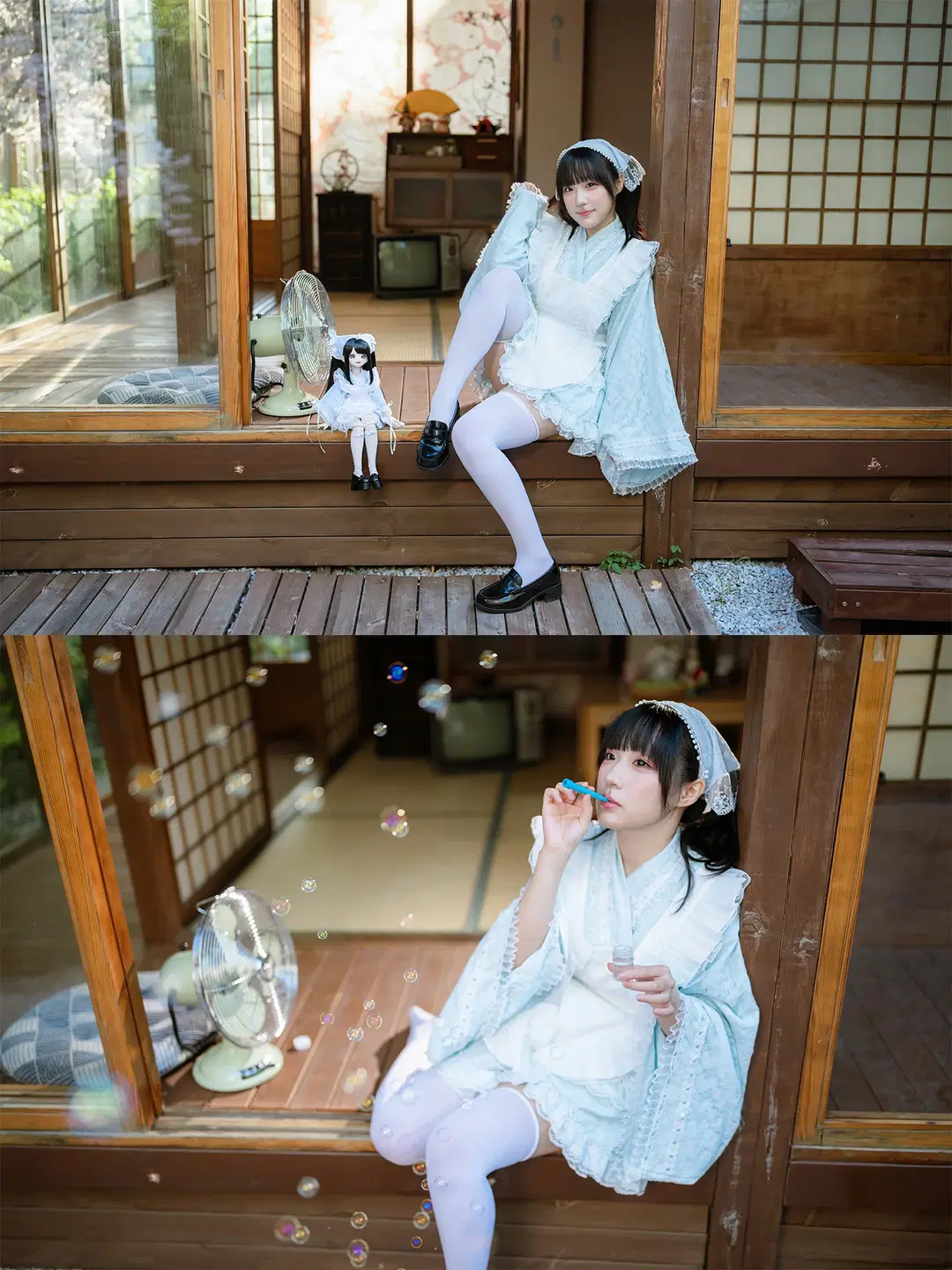 水色レースのメイド服とレトロ空間が織りなす夏の出逢い - HIRO_午饭饭 - 2枚目