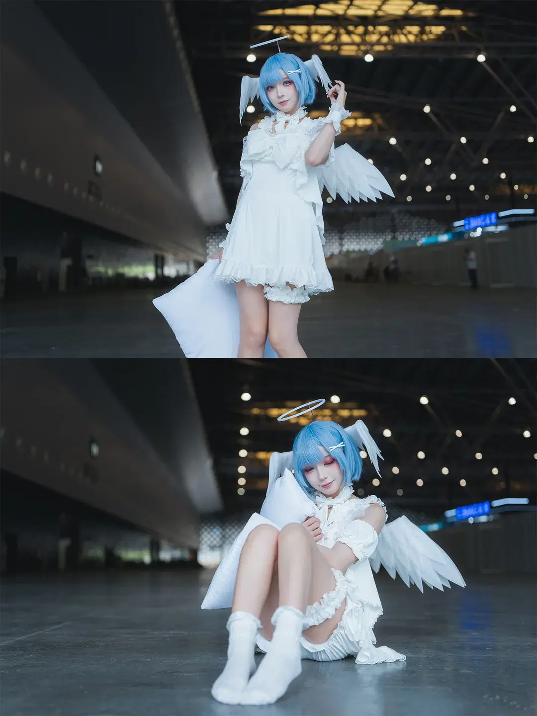 [Rem Cosplay] In Front of the Grand Floor-to-Ceiling Windows at Shanghai P&I Exhibition: The Blue-Haired Maiden in a White Dress Resting on Light and Shadow by HIRO_午饭饭 - Image 14