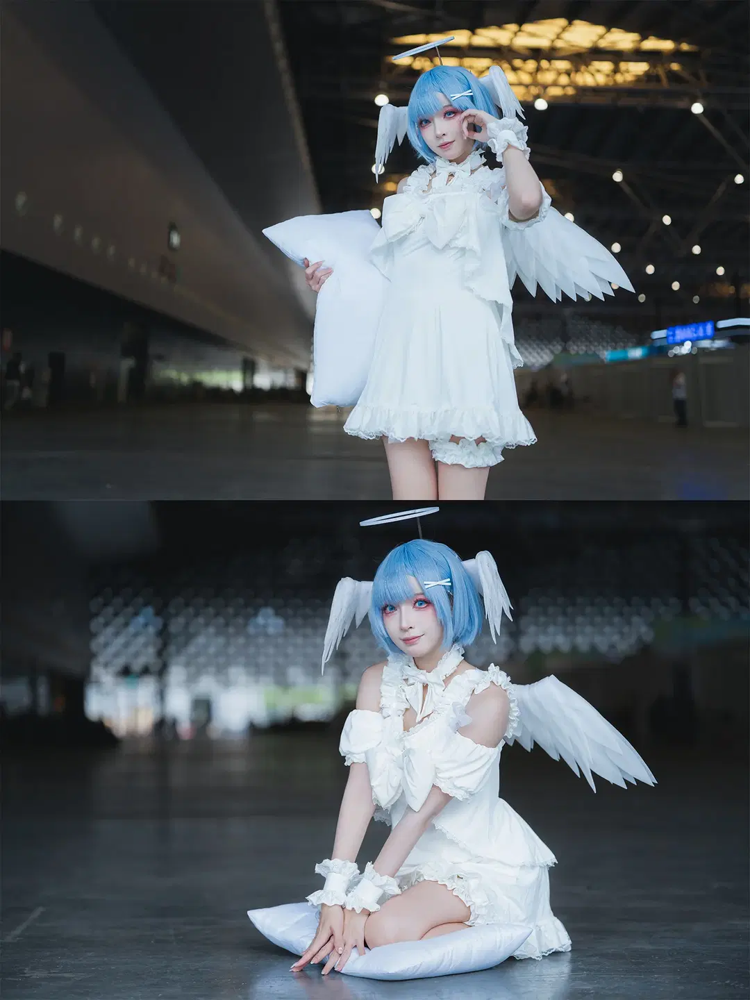 [Rem Cosplay] In Front of the Grand Floor-to-Ceiling Windows at Shanghai P&I Exhibition: The Blue-Haired Maiden in a White Dress Resting on Light and Shadow by HIRO_午饭饭 - Image 5