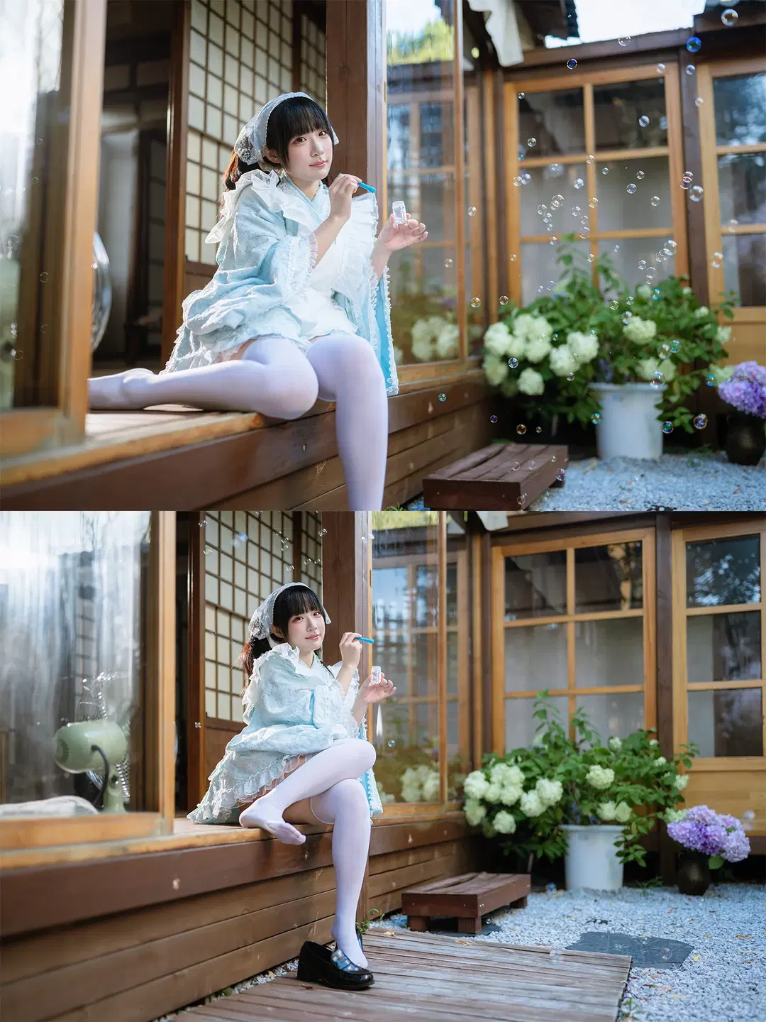 日式庭院裡的淺藍蕾絲與白絲泡泡夢 - HIRO_午饭饭 - 第13張