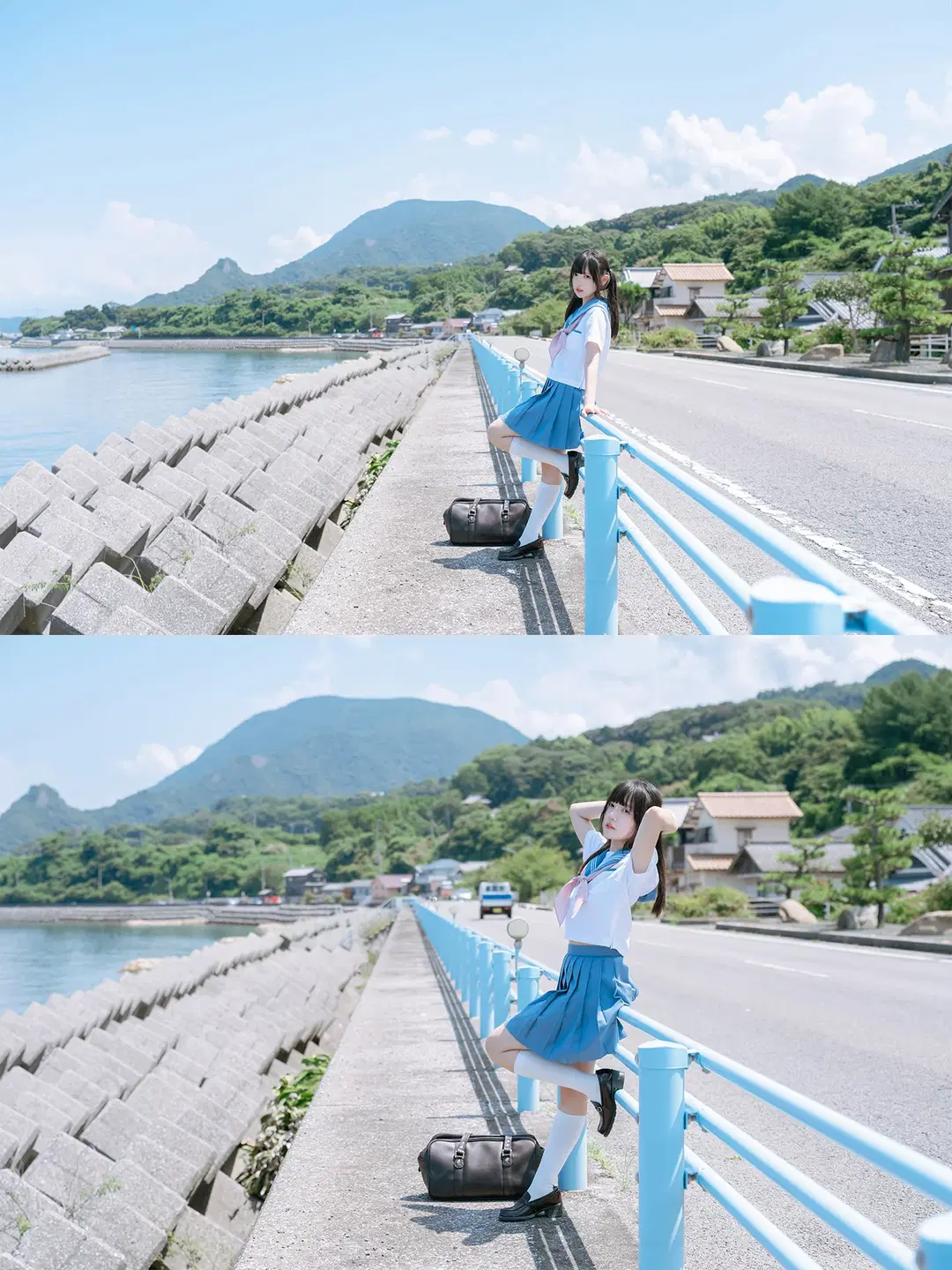 海边水手服双马尾，正午顶光下的日系氛围感写真 - HIRO_午饭饭 - 第10张
