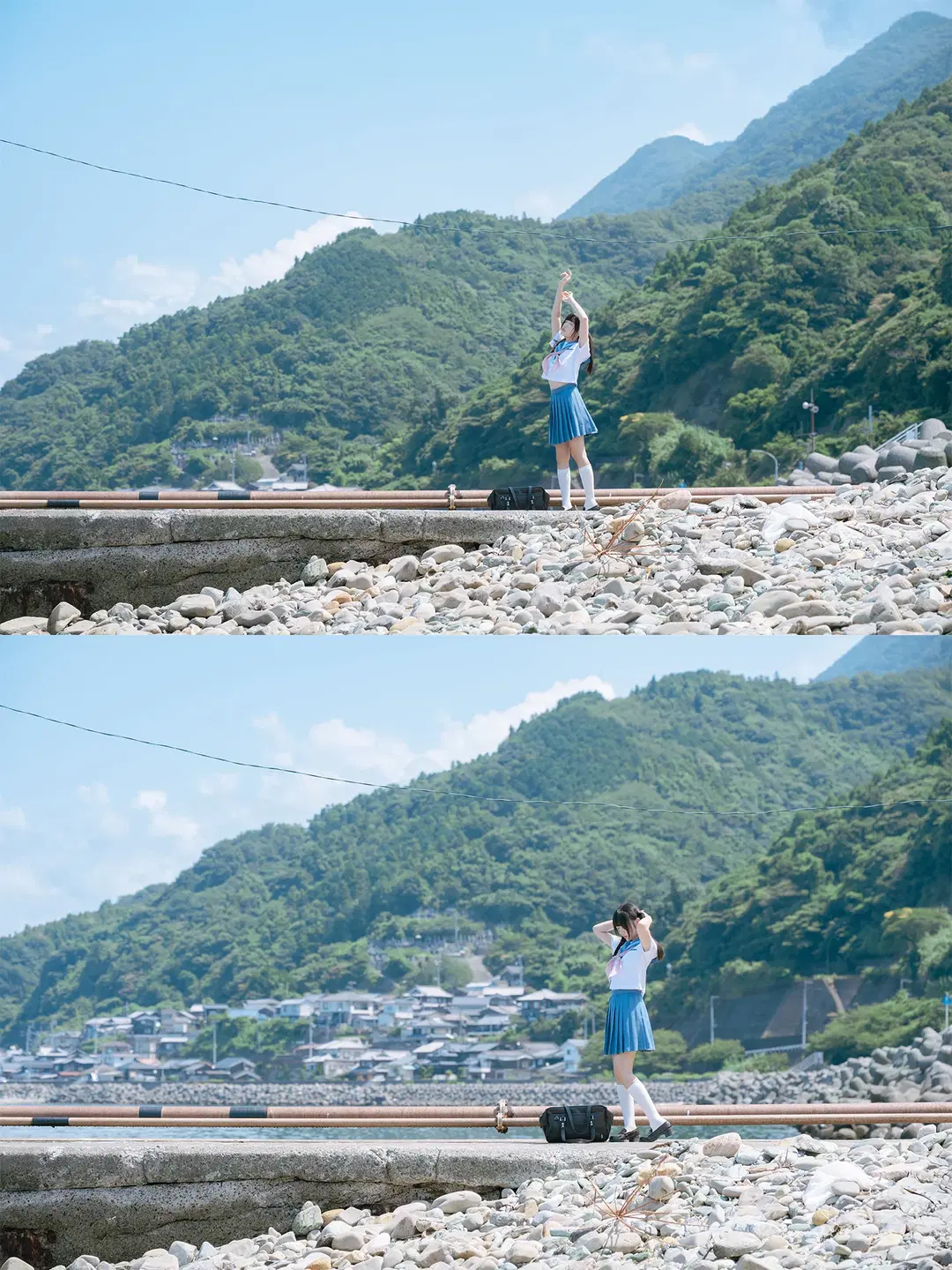 海边水手服双马尾，正午顶光下的日系氛围感写真 - HIRO_午饭饭 - 第13张