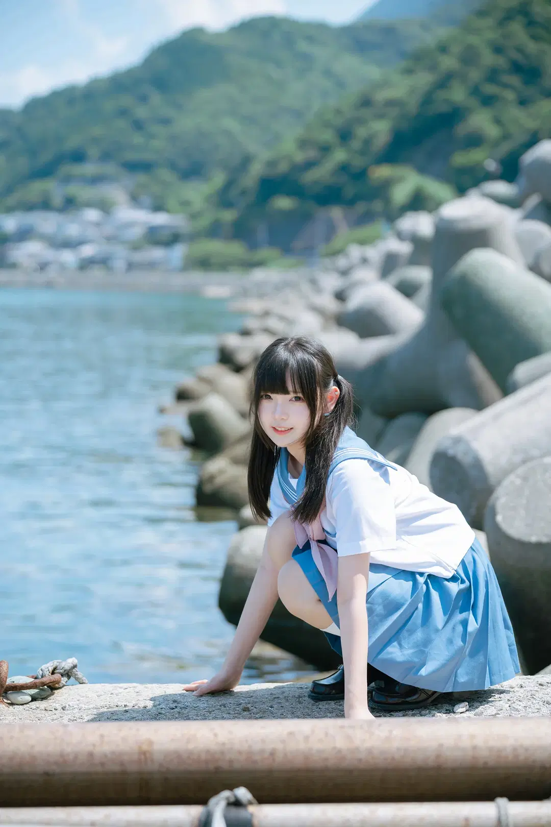 海边水手服双马尾，正午顶光下的日系氛围感写真 - HIRO_午饭饭 - 第14张