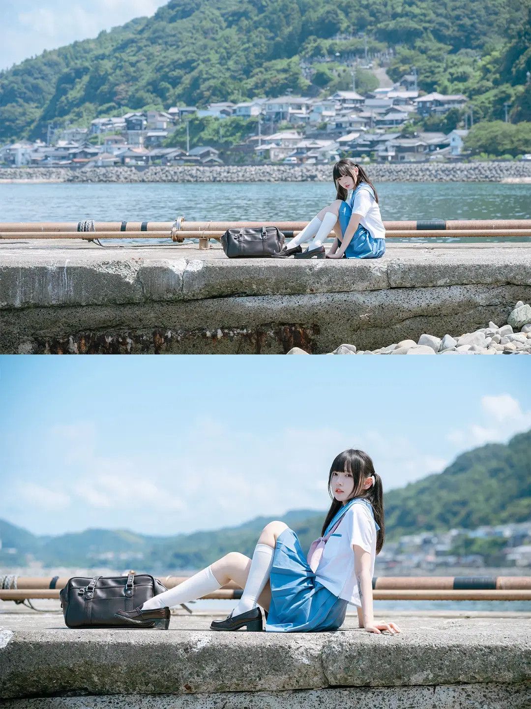 海边水手服双马尾，正午顶光下的日系氛围感写真 - HIRO_午饭饭 - 第15张